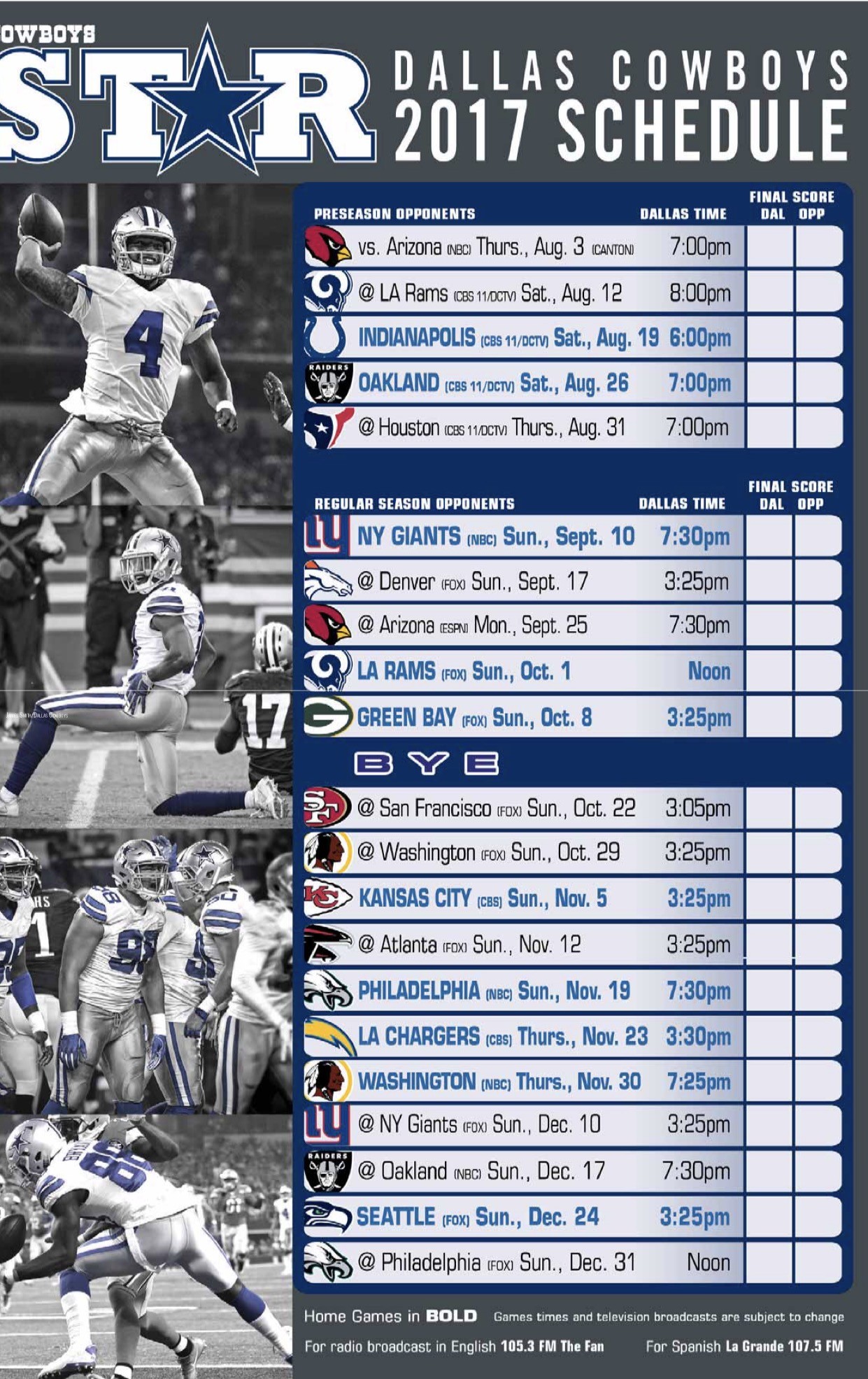 Dallas Cowboys Schedule 2025 Season Printable