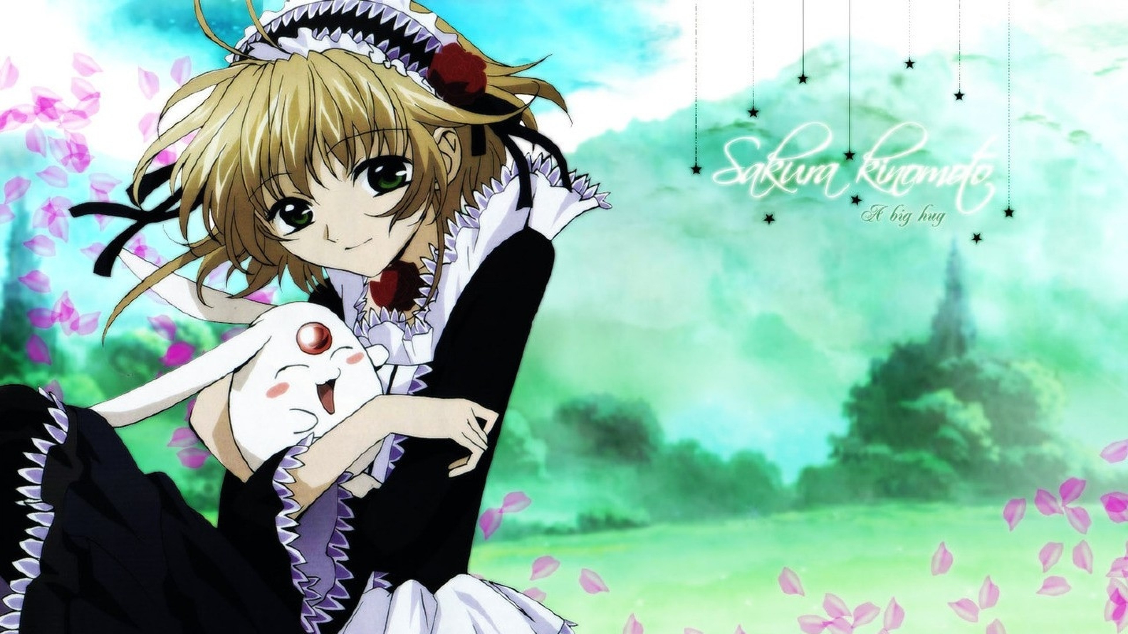 3840x2160  Wallpaper tsubasa chronicle sakura, girl, blonde, embrace,  tenderness, toy