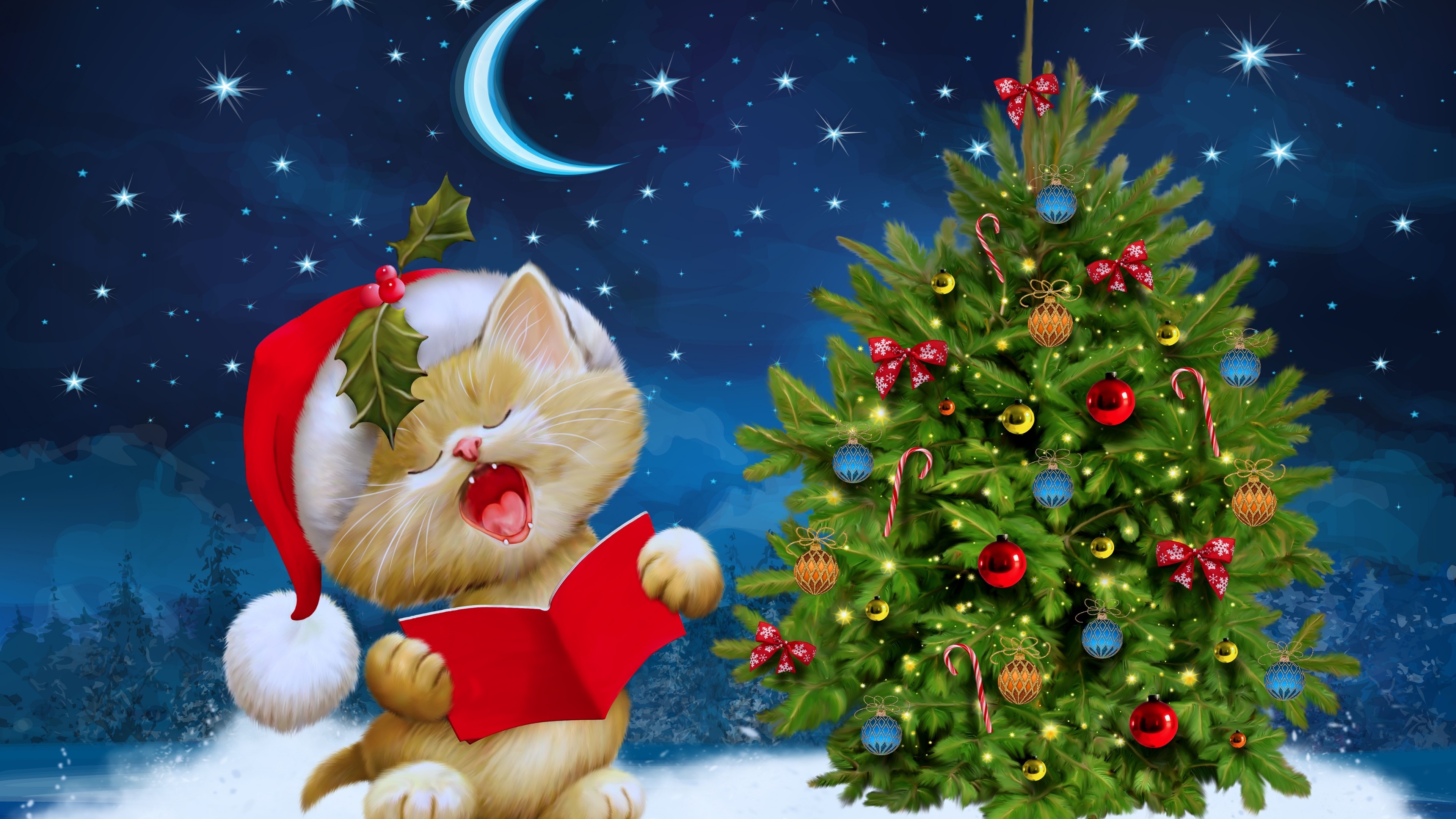 3840x2160 Christmas Tree with kitty high definition wallpapers free · Download ·