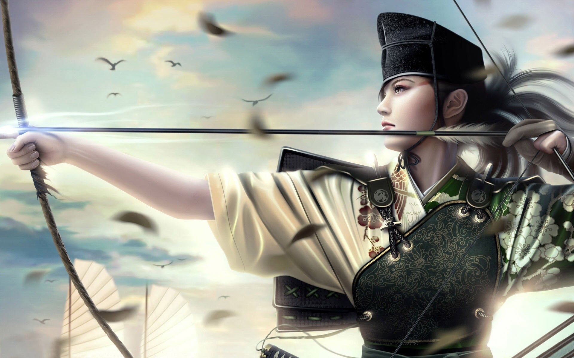 1920x1200 Bow and Arrow Asian Female Warrior desktop wallpaper | WallpaperPixel