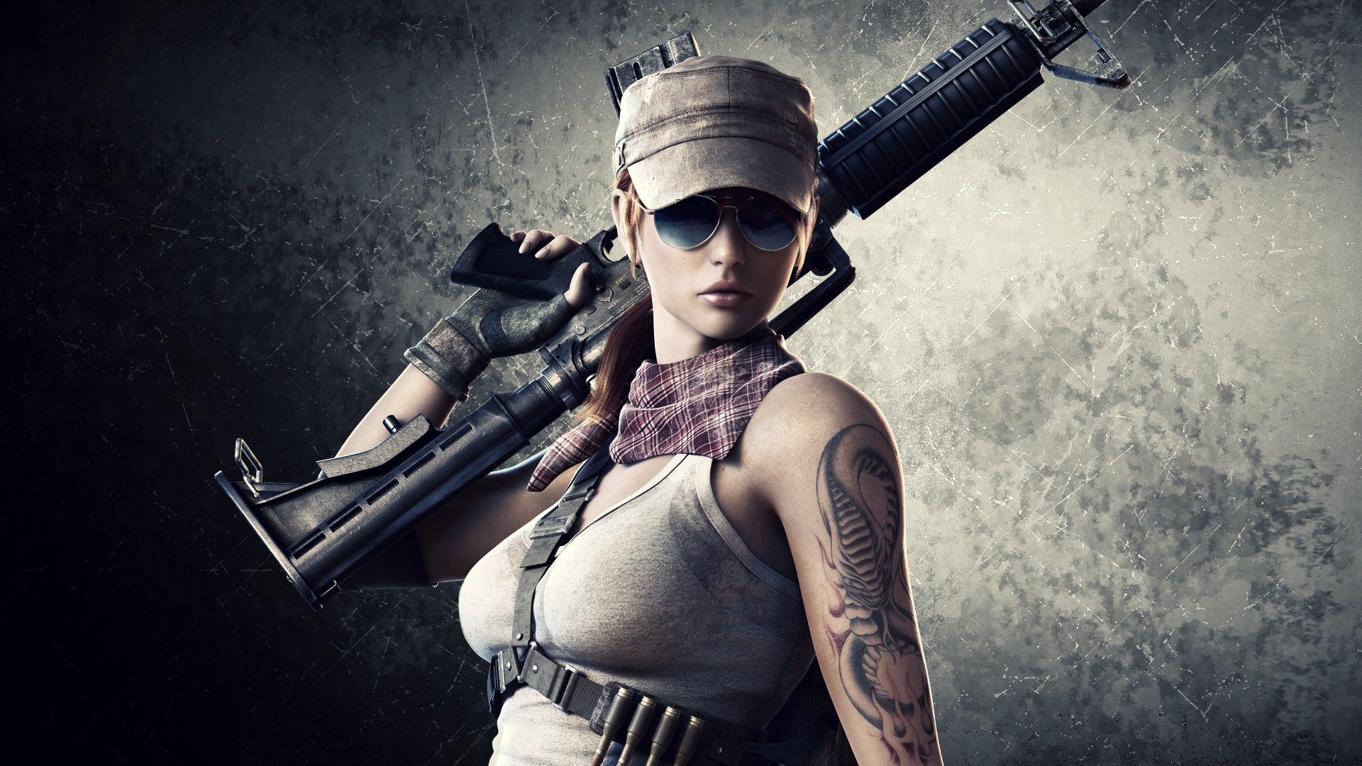 1920x1080 Tattoos Sunglasses Rifle Hat C-g Weapons Weapon Sexy Babe Girl Wallpaper At  Dark Wallpapers