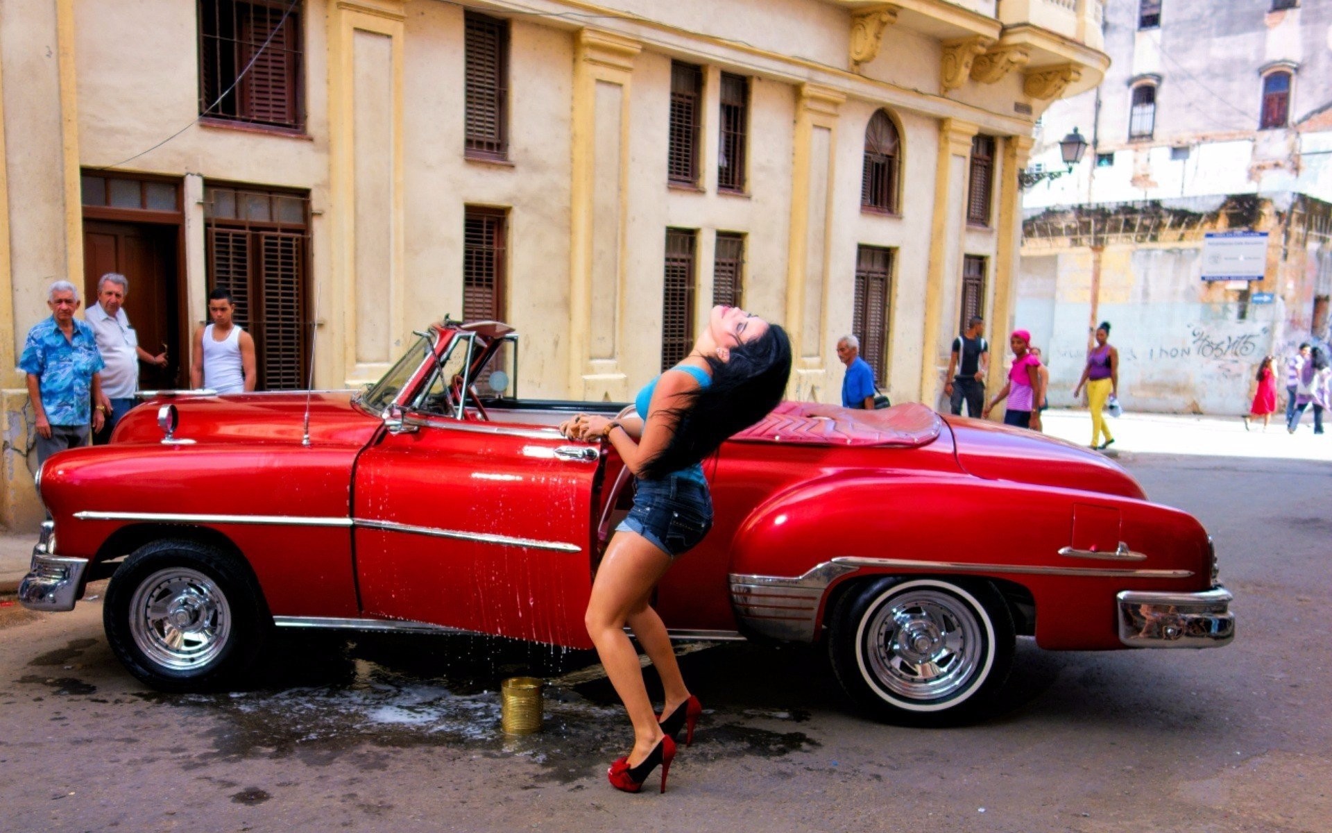 1920x1200 Wallpaper Havana, Hot Girl, red chevy Desktop Background