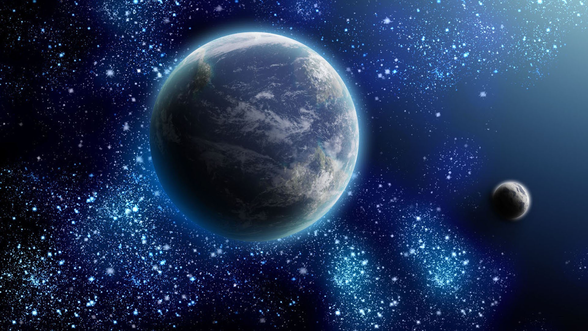 1920x1080 Earth and moon surrounded by stars wallpaper #3515