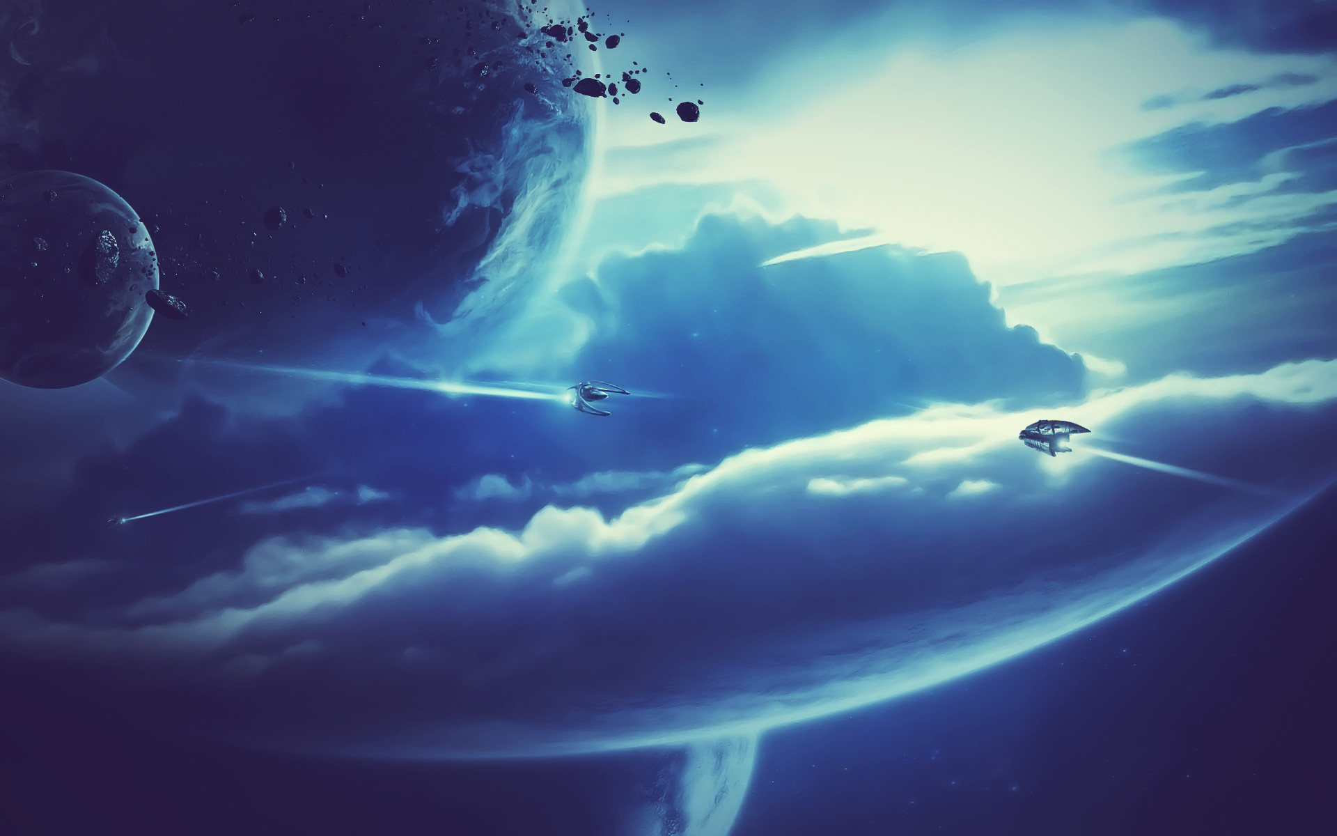 1920x1200 Blue Sky Planet And Space Ship