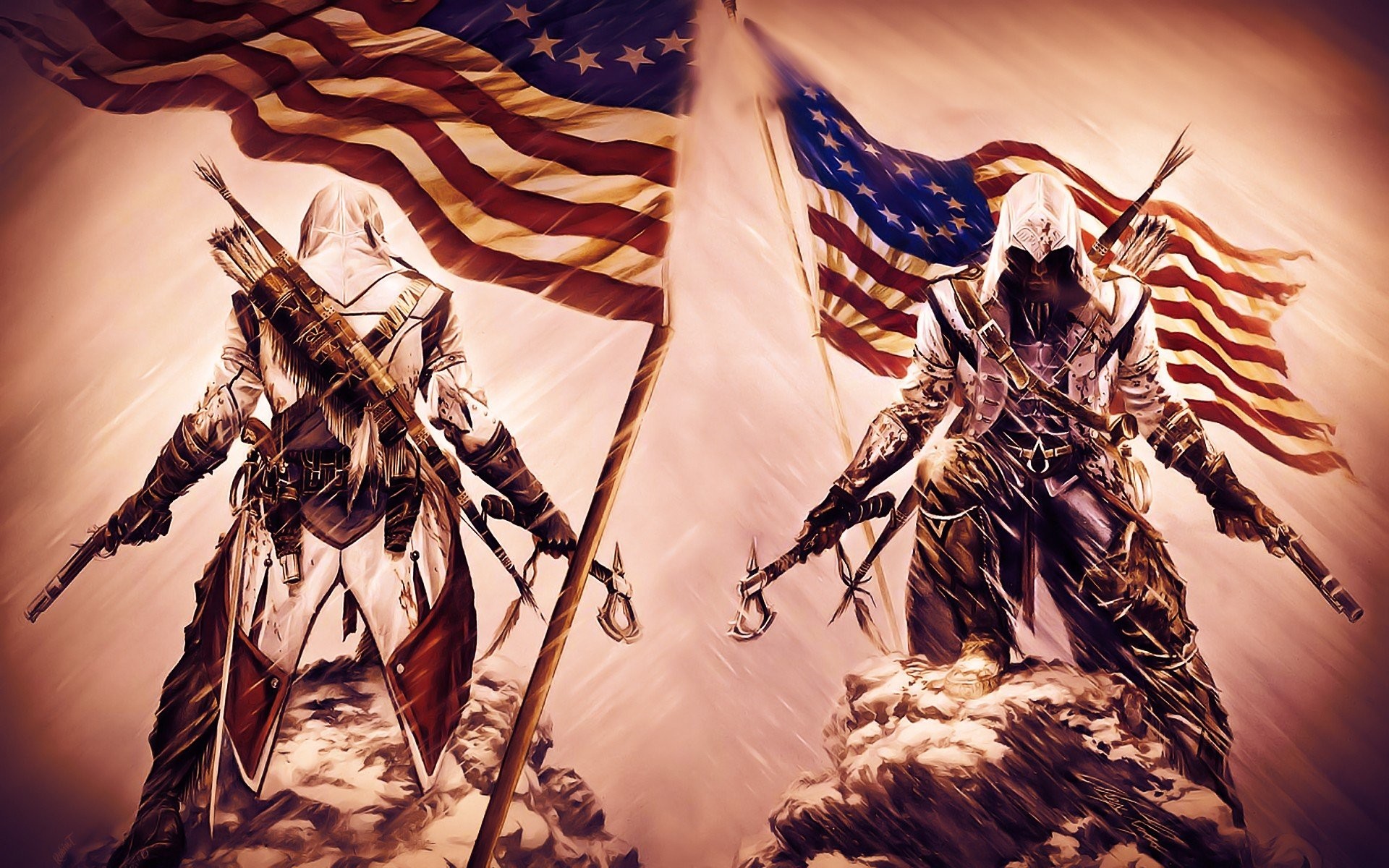 1920x1200 American Assassins Creed 3 Bow Weapon Connor Kenway Flags Guns Redneck  Tomahawk Weapons
