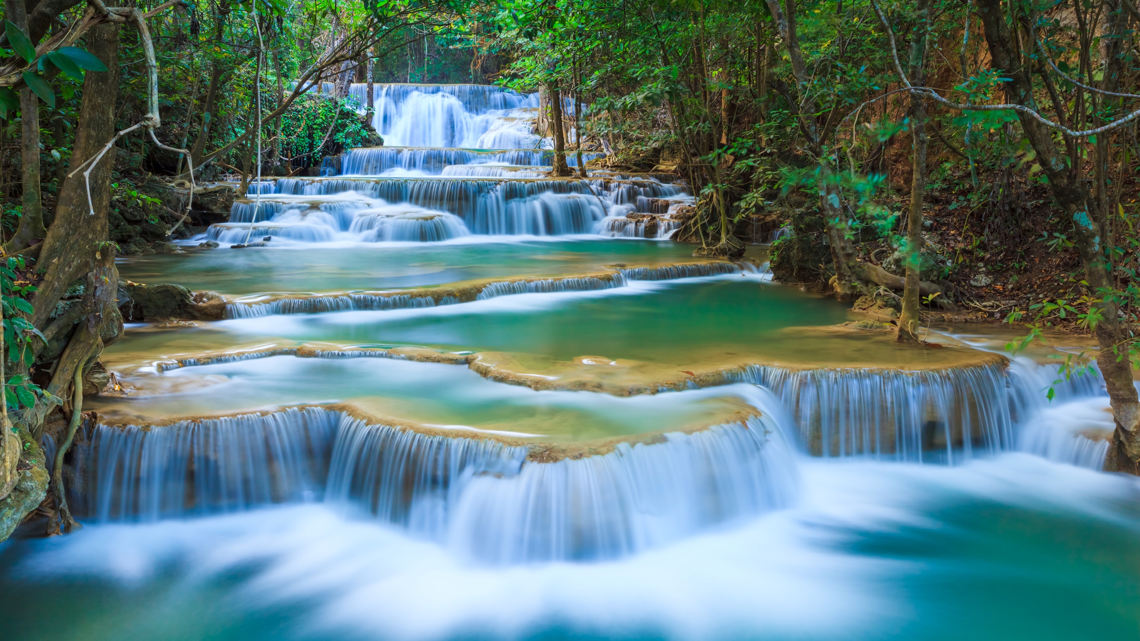 3840x2160 Earth - Erawan Waterfall Tenasserim Hills Erawan National Park Thailand Waterfall  Wallpaper