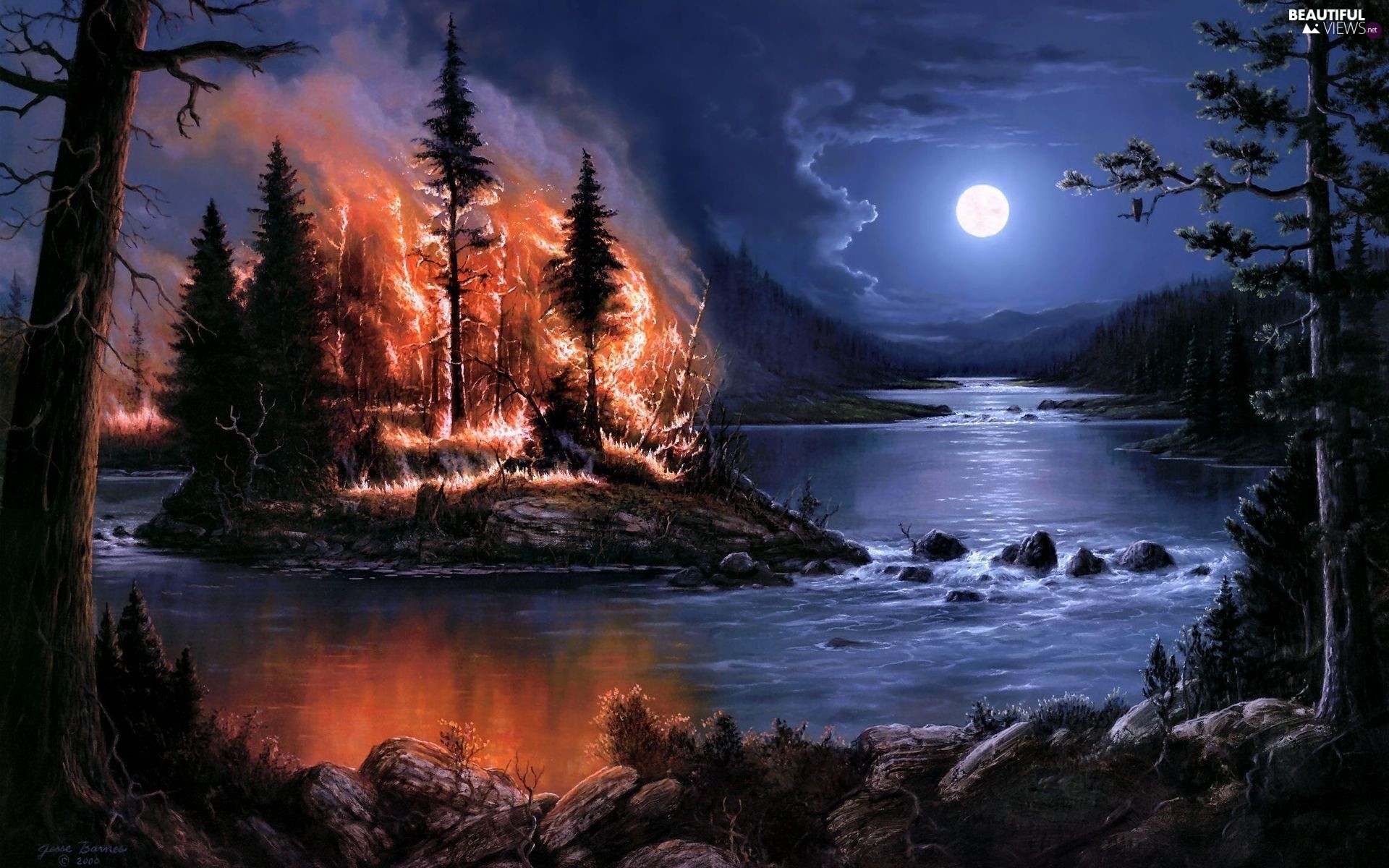 1920x1200 Jesse barnes, landscape, river, waterfall, forest fires in the forest |  Sunrsie in the forest | Pinterest | Landscaping, Paintings and Prints