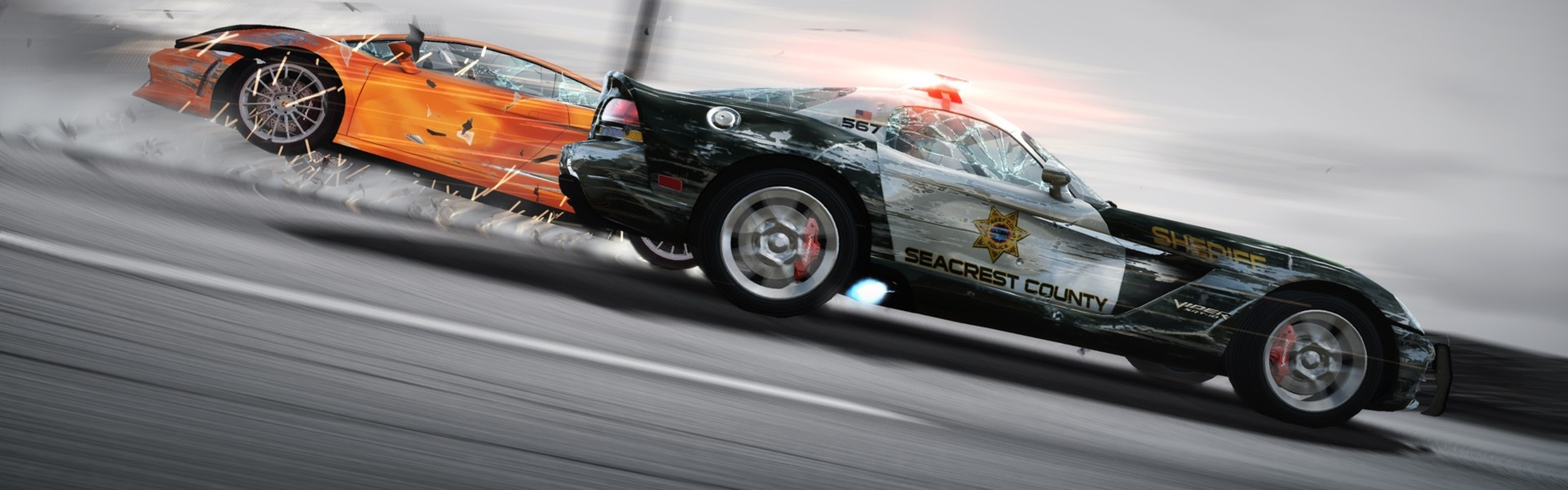 3840x1200  Wallpaper nfs, need for speed, car, crash, police, speed