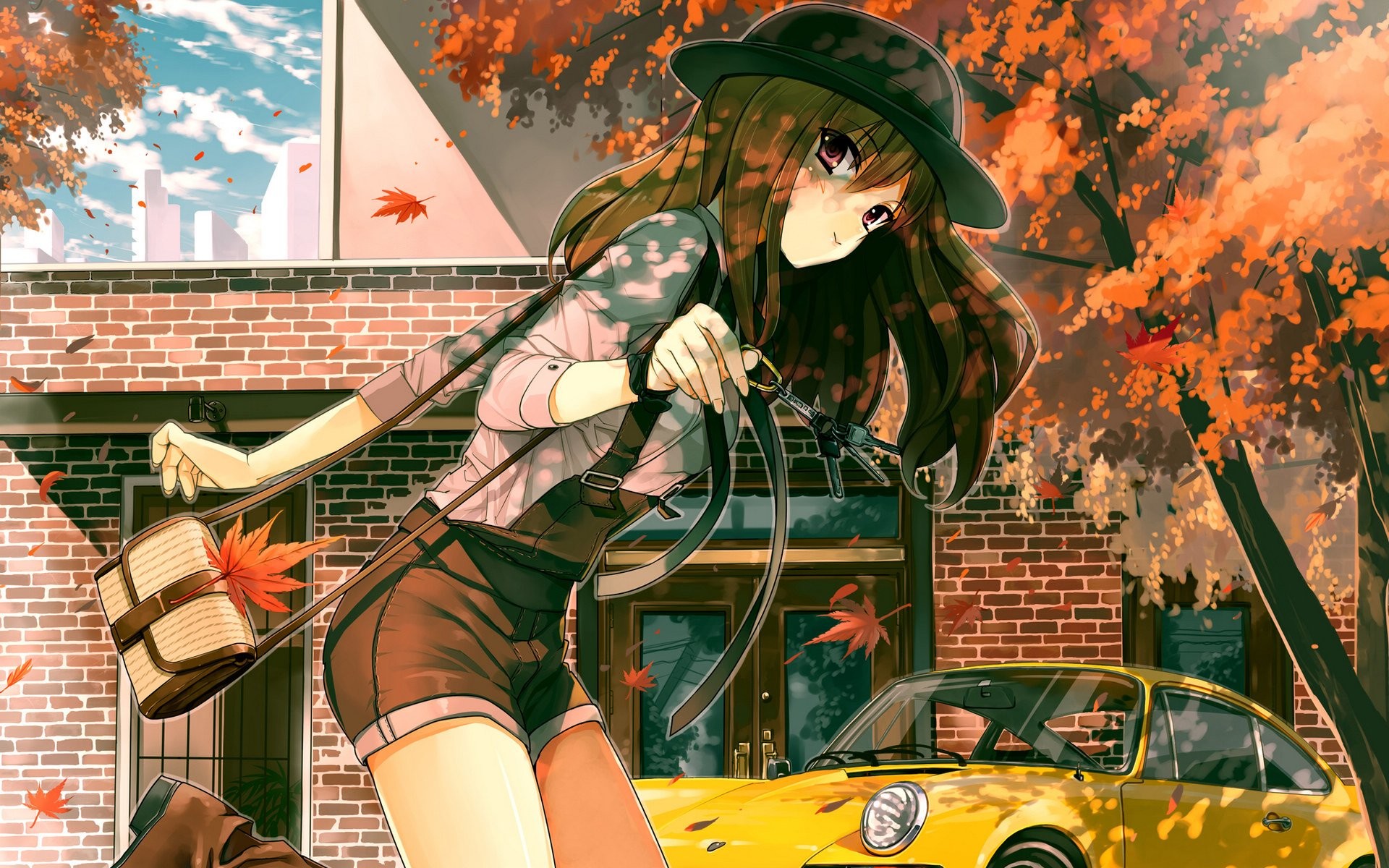 1920x1200 Autumn girl anime yellow car tree sunlight wallpaper |  | 506107 |  WallpaperUP