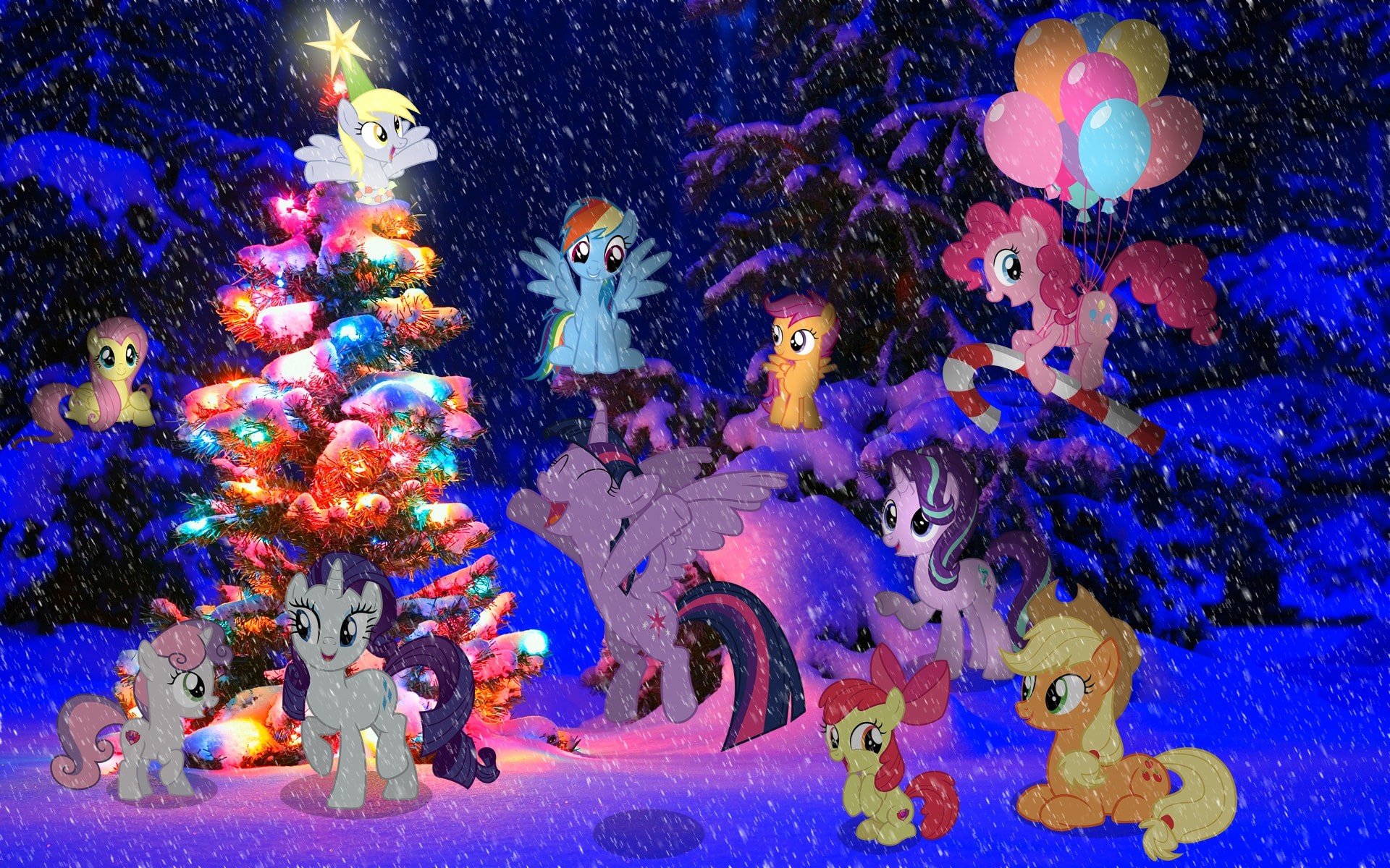 1920x1200 Christmas Tree Ponies Snowfall Wallpaper - Image #5681 -