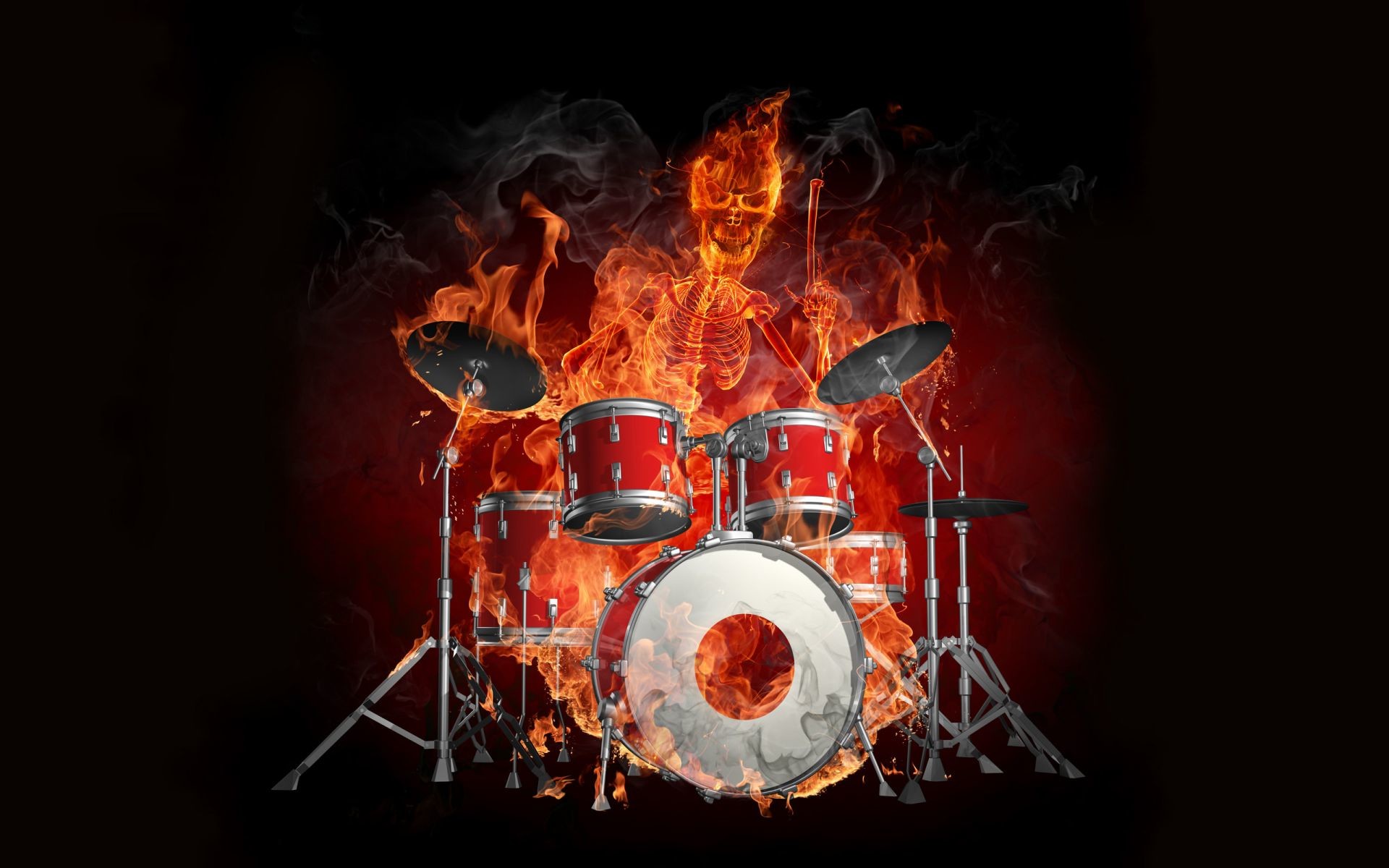 1920x1200 3D Skeleton With Drums Flame Effect Wallpaper | HD 3D and Abstract Wallpaper  Free Download ...