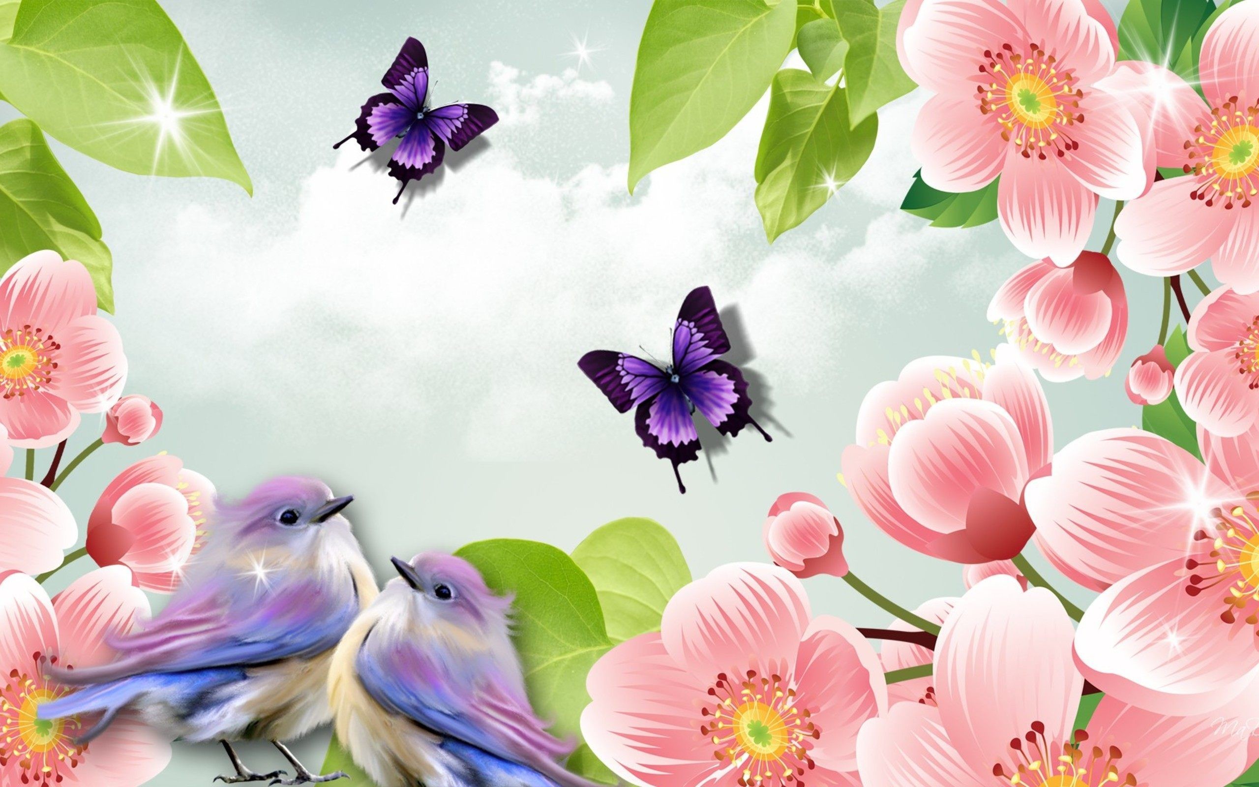2560x1600 Butterflies Birds and Flowers Wallpaper HD Download Desktop