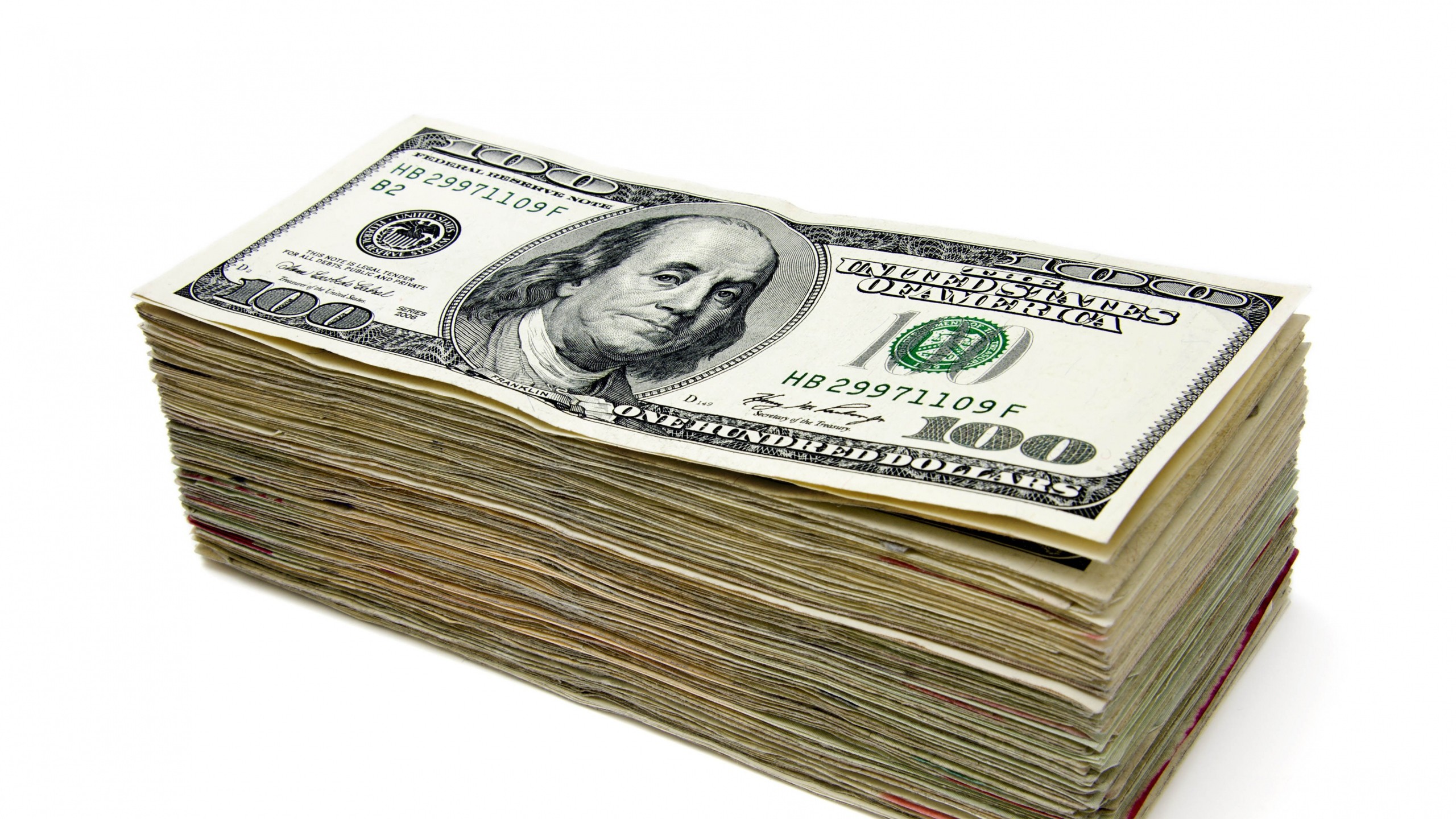 2560x1440 Preview wallpaper money, stack, dollar, white background 