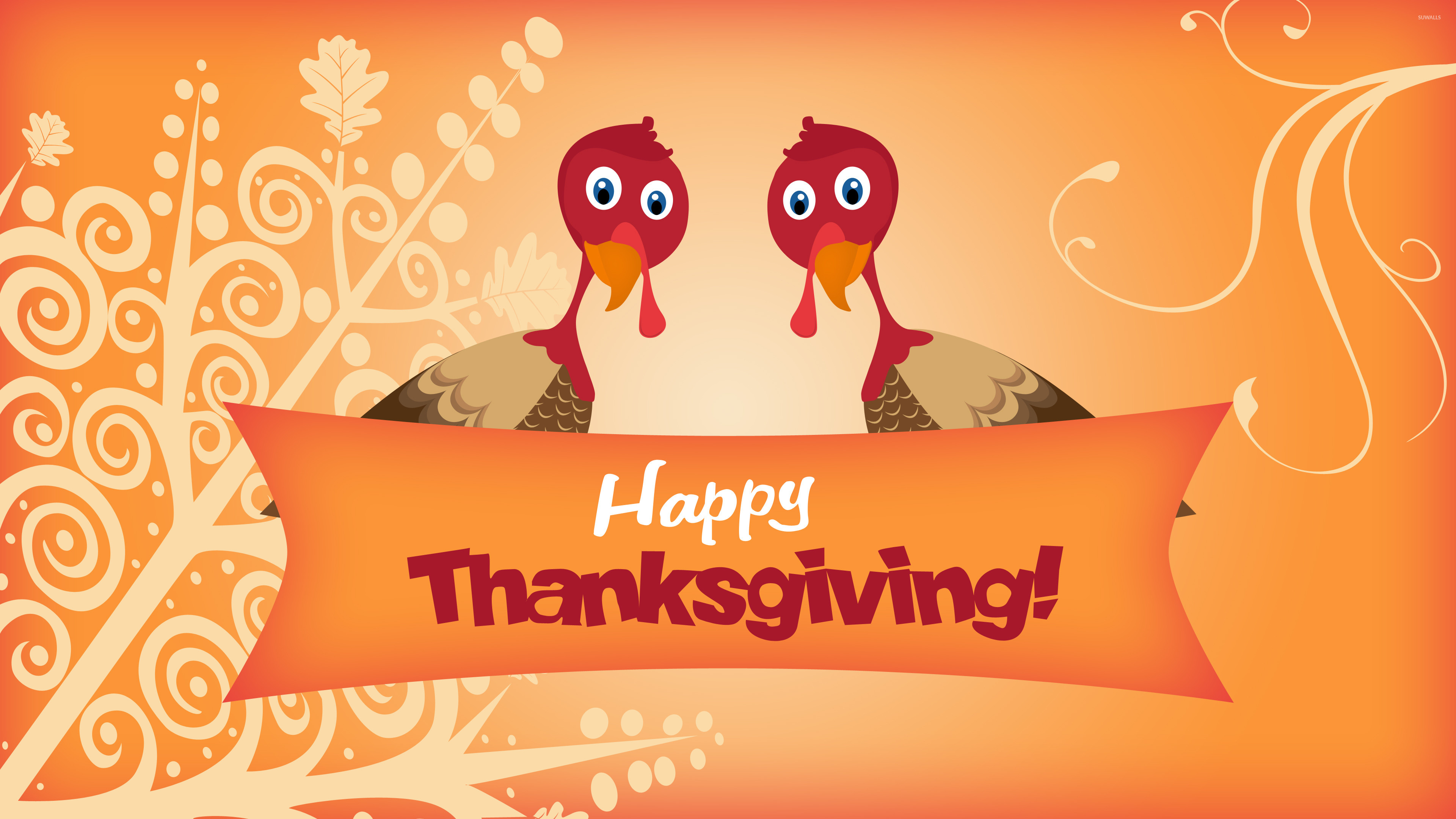 3840x2160 Two turkeys wishing you Happy Thanksgiving wallpaper