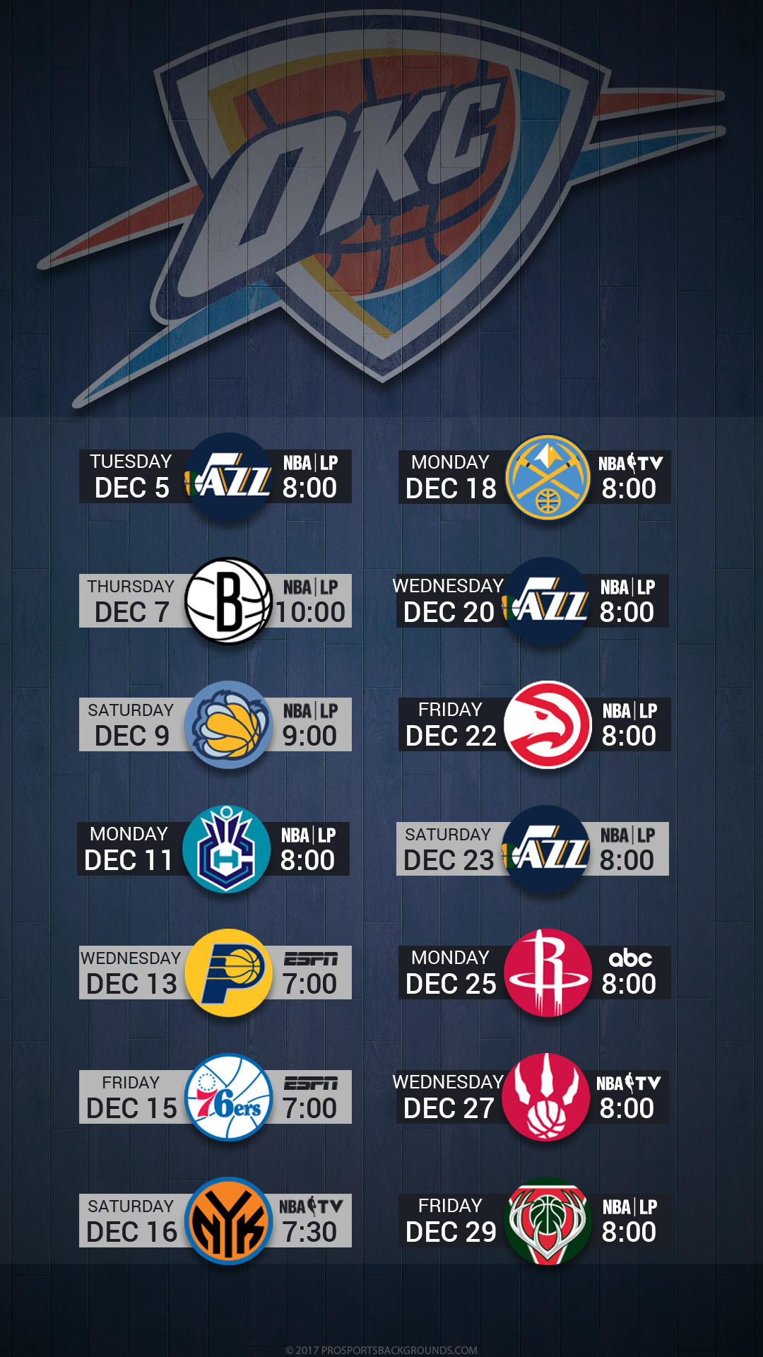 1080x1920 Oklahoma City Thunder 2017 nba basketball december hardwood schedule  wallpaper for iphone andriod and windows mobile