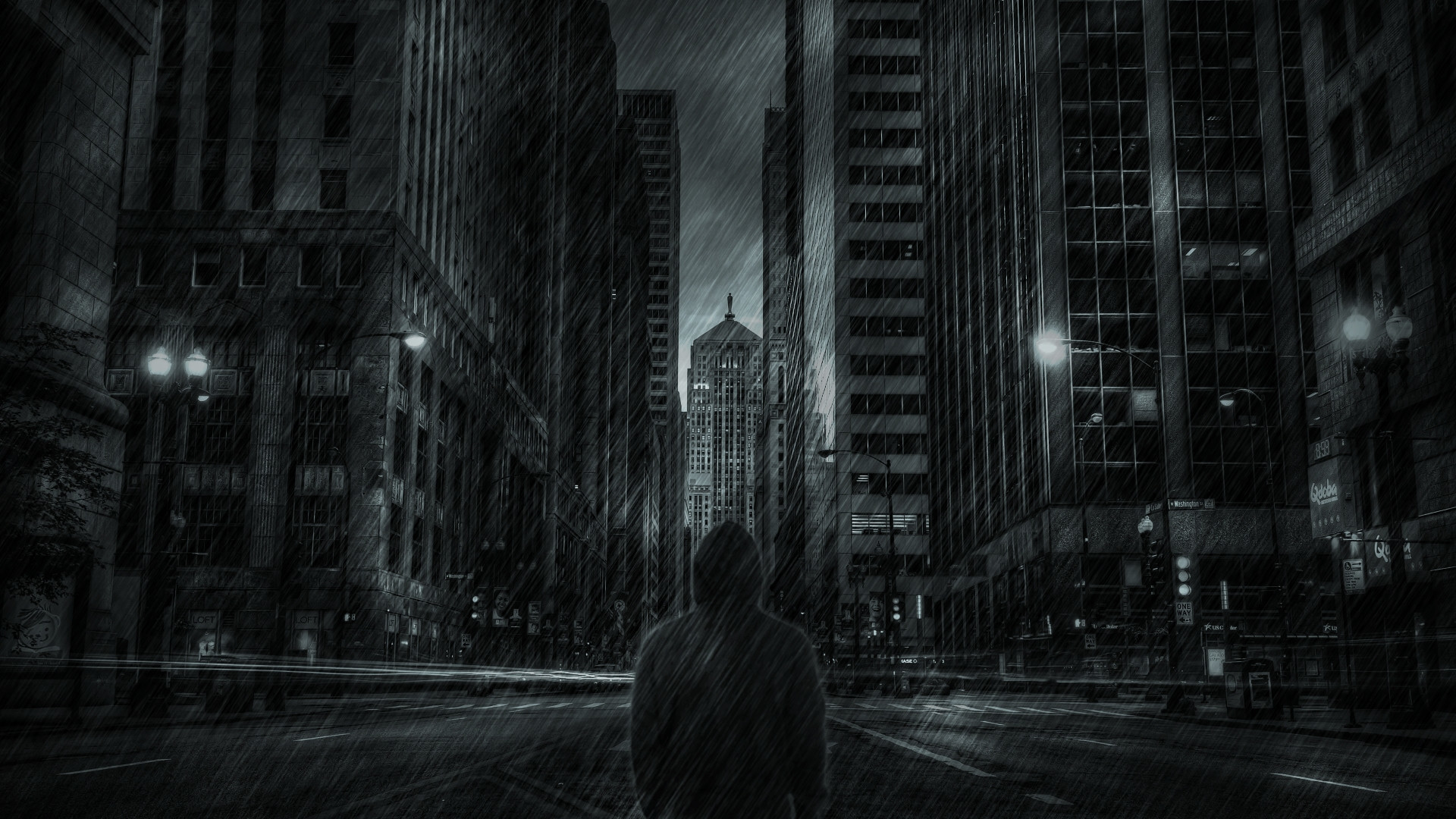 1920x1080 Buildings Skyscrapers Hoodie Rain Storm mood dark wallpaper background