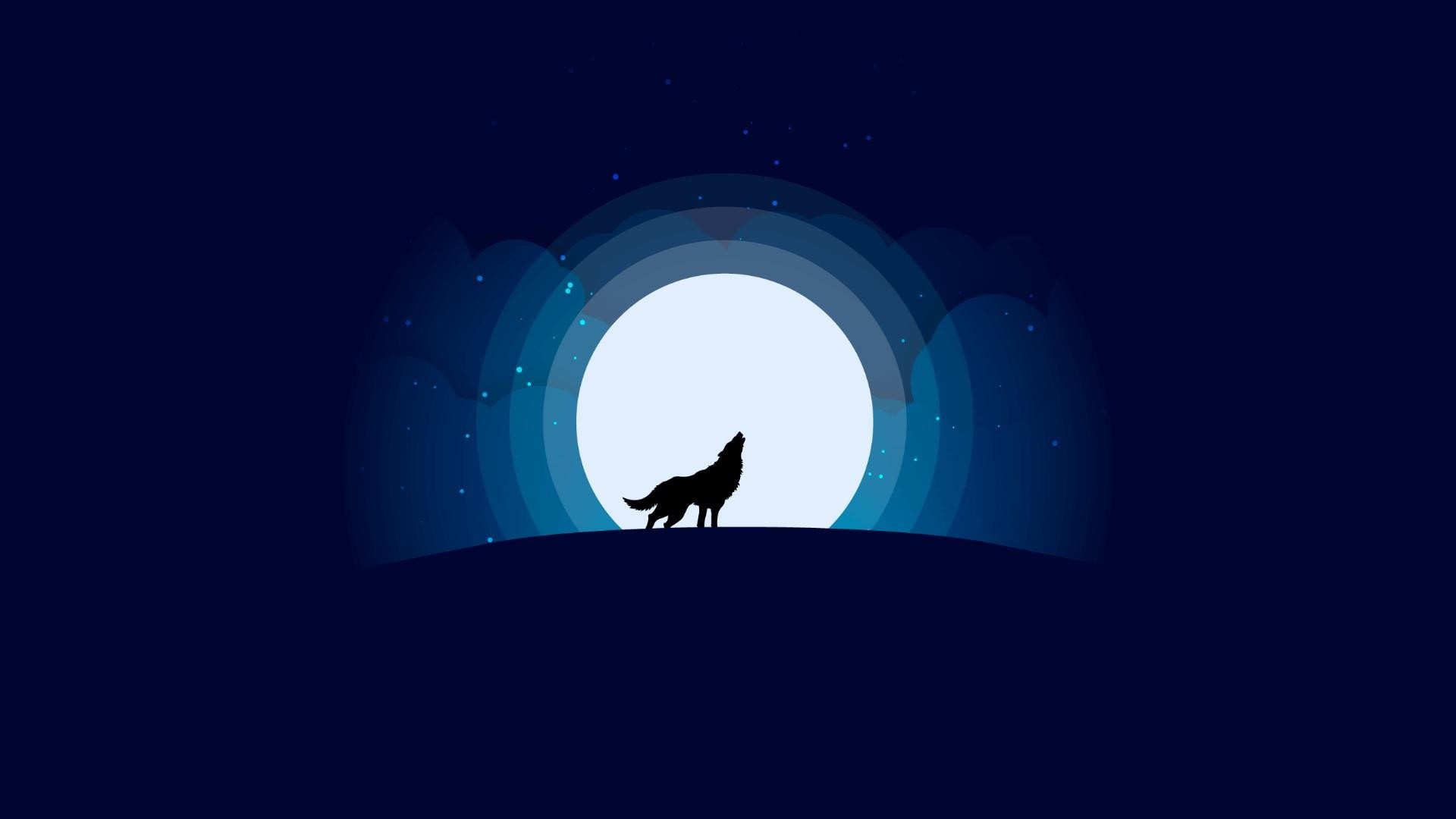 1920x1080 Title. Wolf with full moon ...