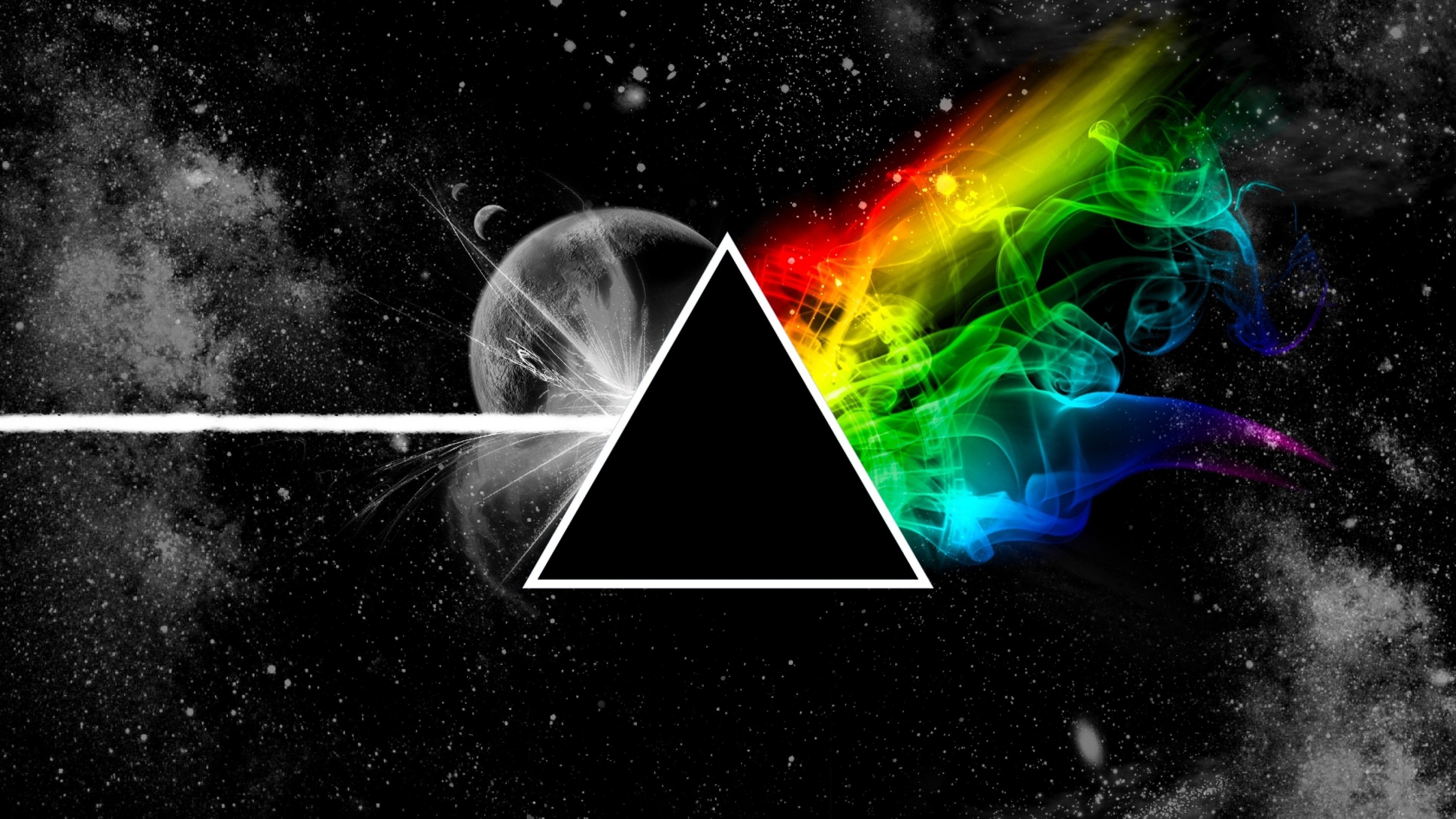 3840x2160  Wallpaper pink floyd, triangle, space, planet, colors