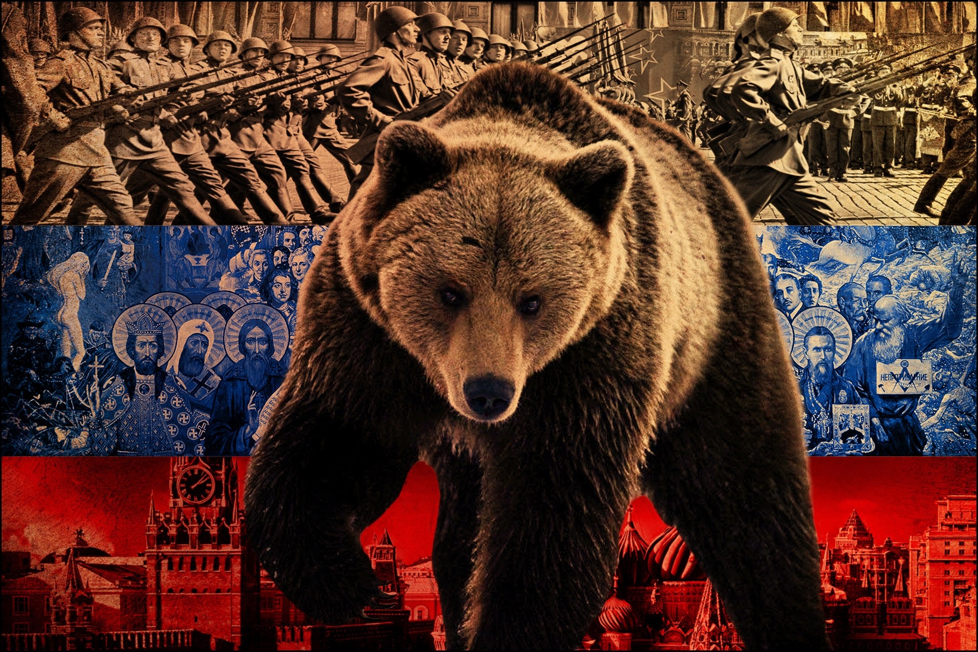 1920x1280  Wallpaper bear, symbol, flag, russia
