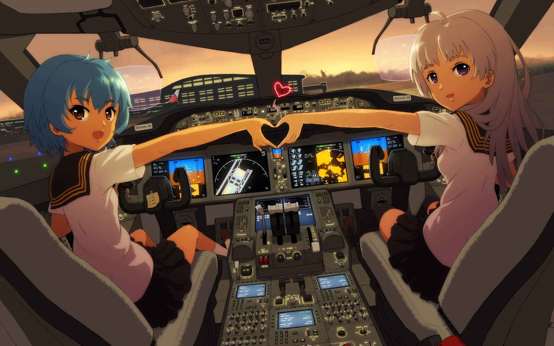1920x1200 Aircraft Anime Girls Cockpit