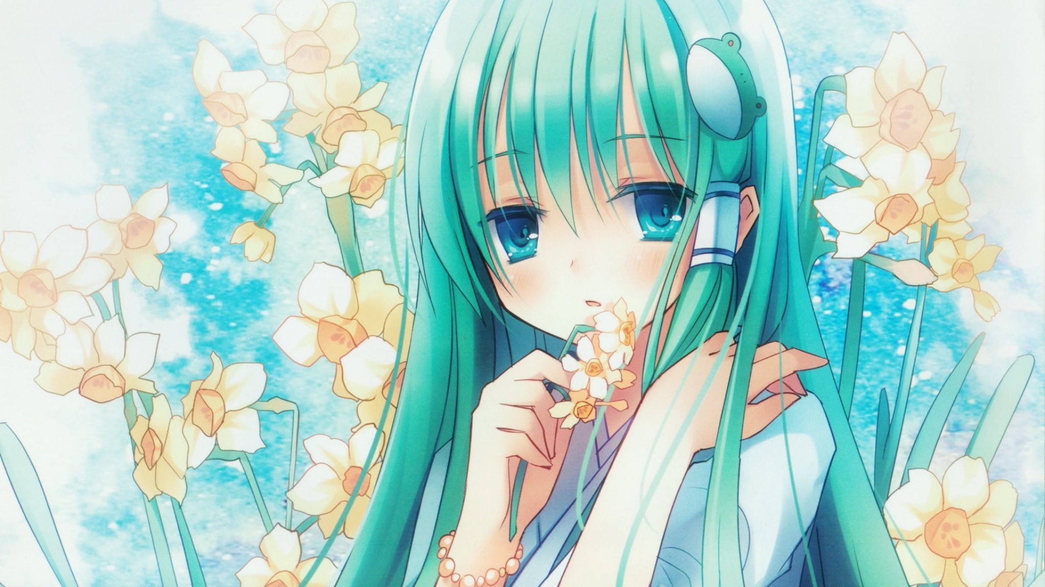 2048x1152  Anime, Girl, Hair, Long, Flower, Narcissus, Eye Wallpaper .