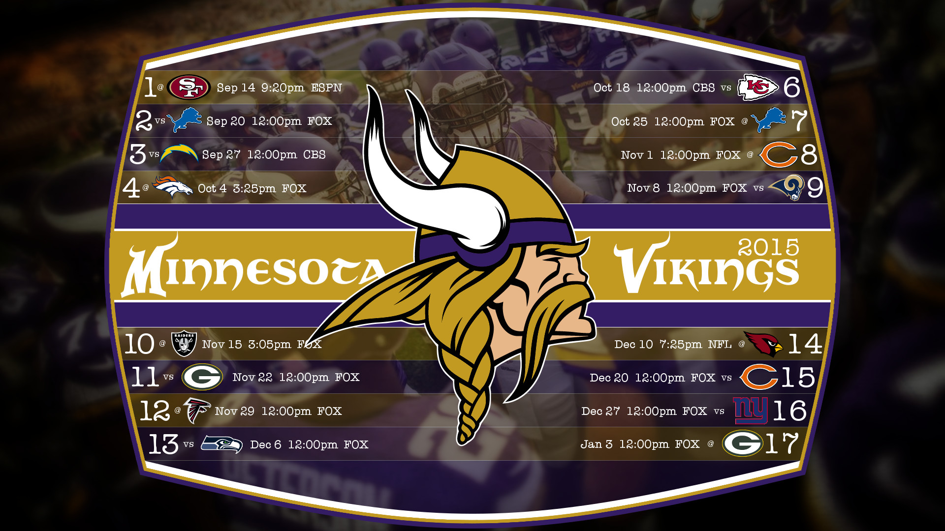 1920x1080 September 25, 2015: Minnesota Vikings 2015 Schedule Wallpapers,  px