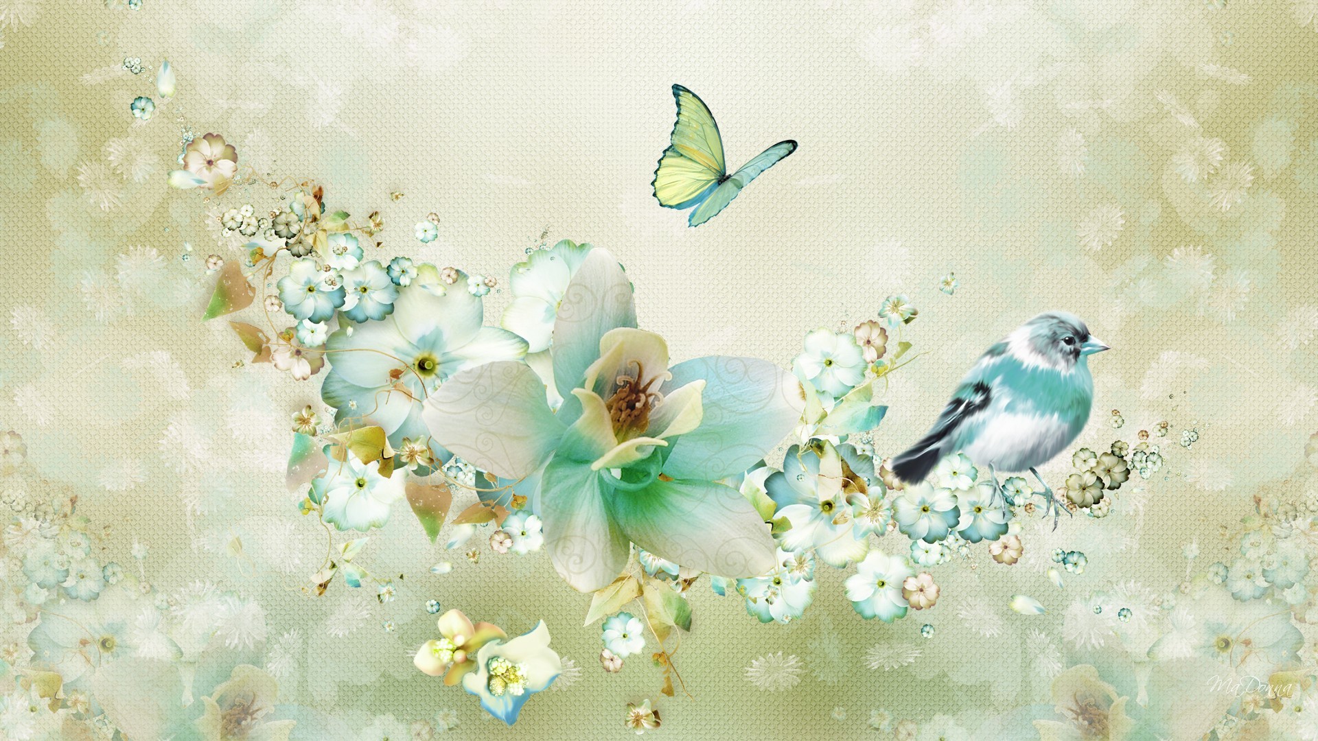 1920x1080 Flowers Birds and Butterfly wallpaper - ForWallpaper.com