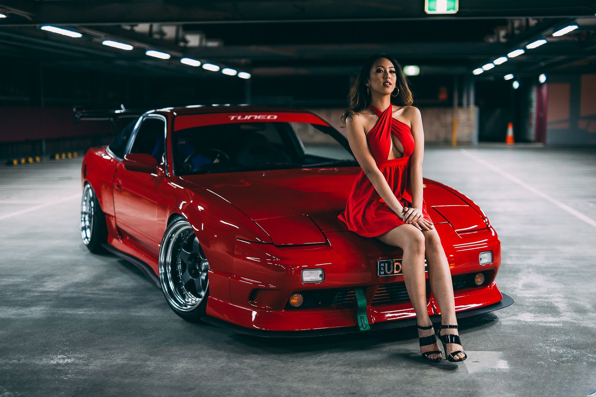 1920x1278 women, Model, Women With Cars, Car, Vehicle, Tuning, JDM, Nissan 240SX,  Parking Lot Wallpapers HD / Desktop and Mobile Backgrounds