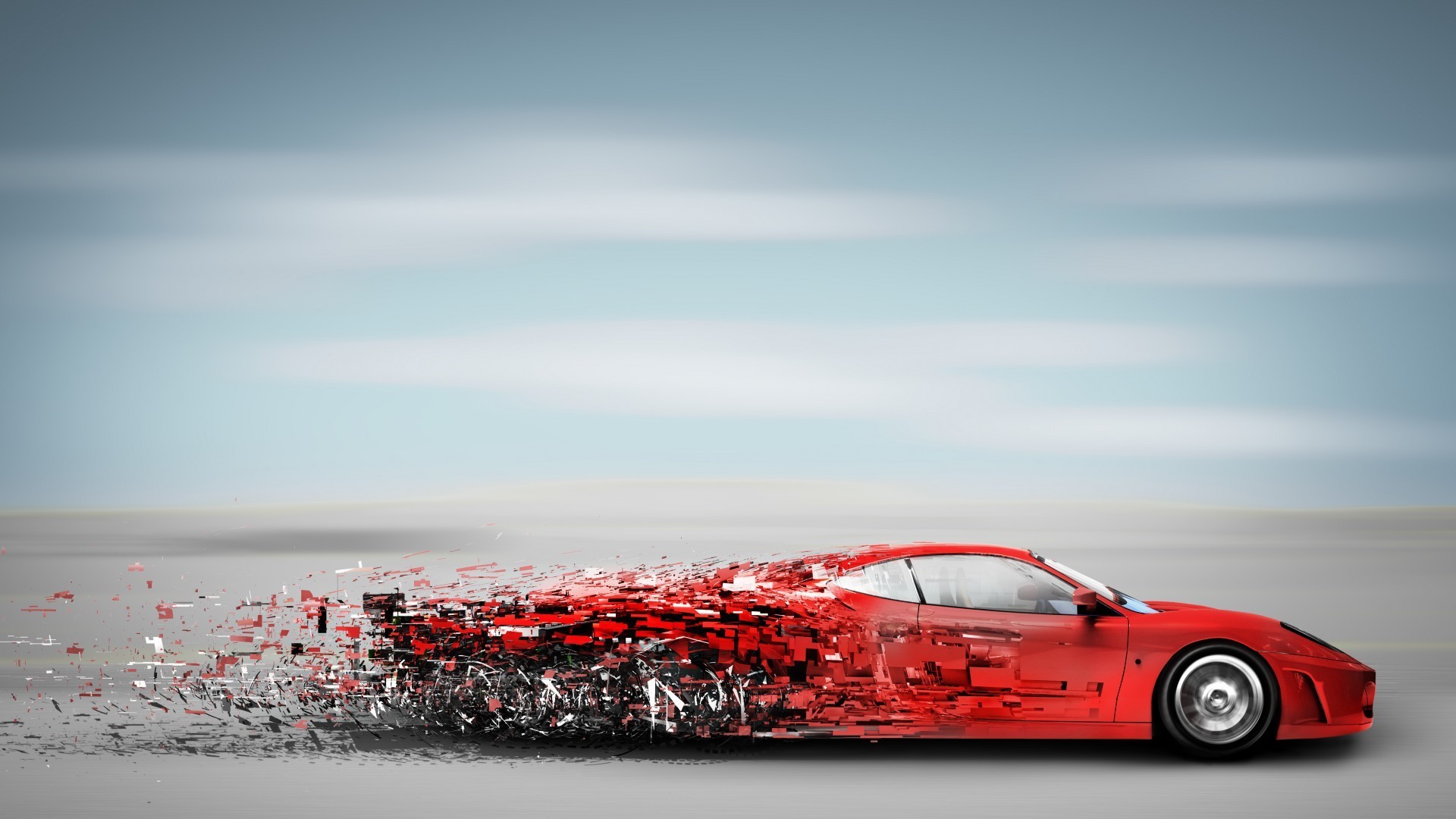 1920x1080 Red Ferrari falls to pieces in motion
