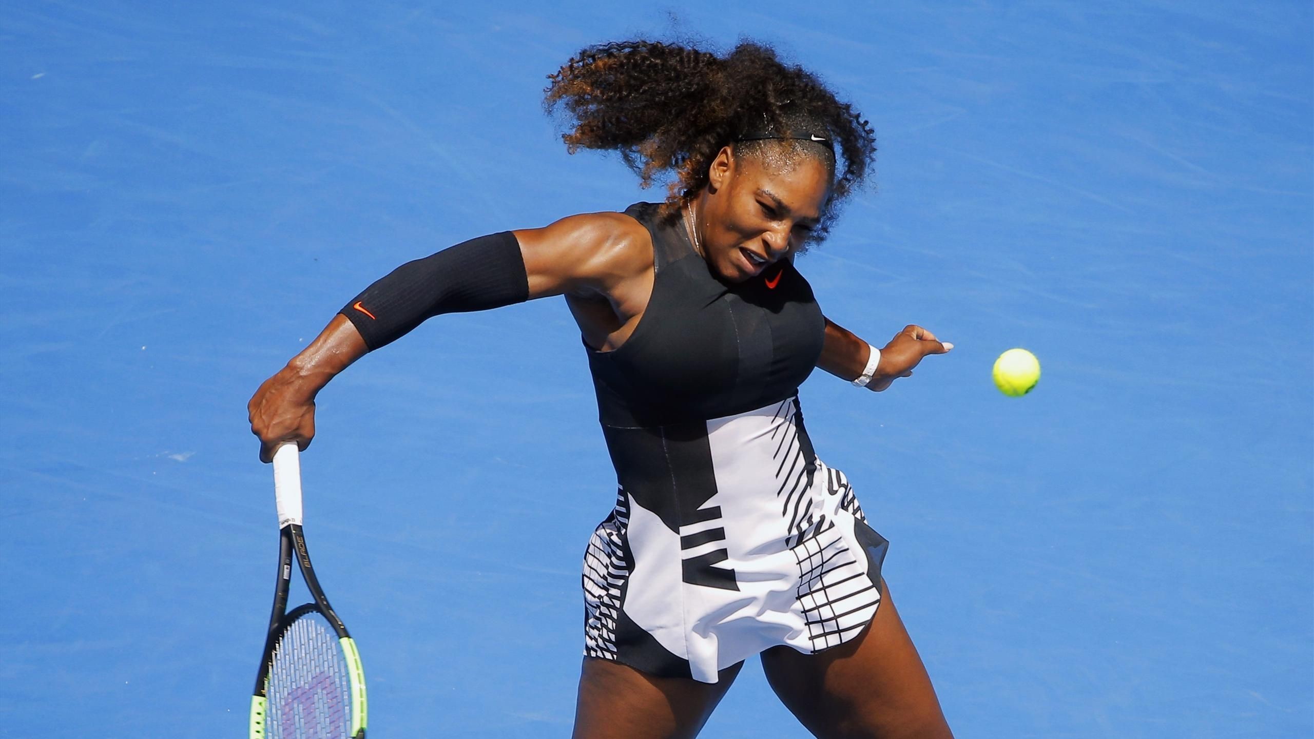 2560x1440 Serena WIlliams of the U.S. hits a shot during her first round match  against Switzerland's Belinda BencicReuters