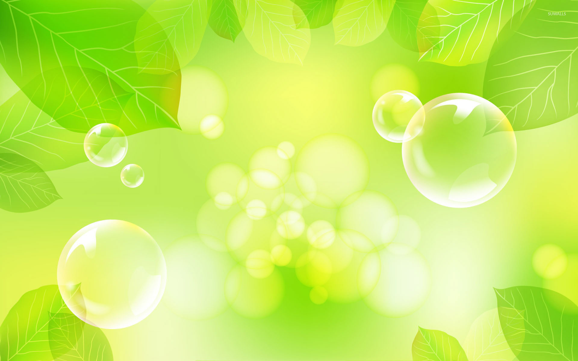 1920x1200 Bubbles and green leaves wallpaper