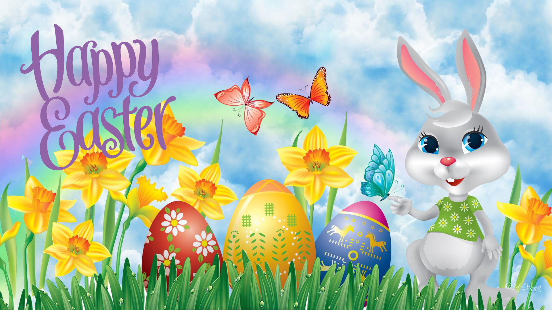 1920x1080 happy easter eggs butterflies bunny rabbit cartoon hd wallpaper