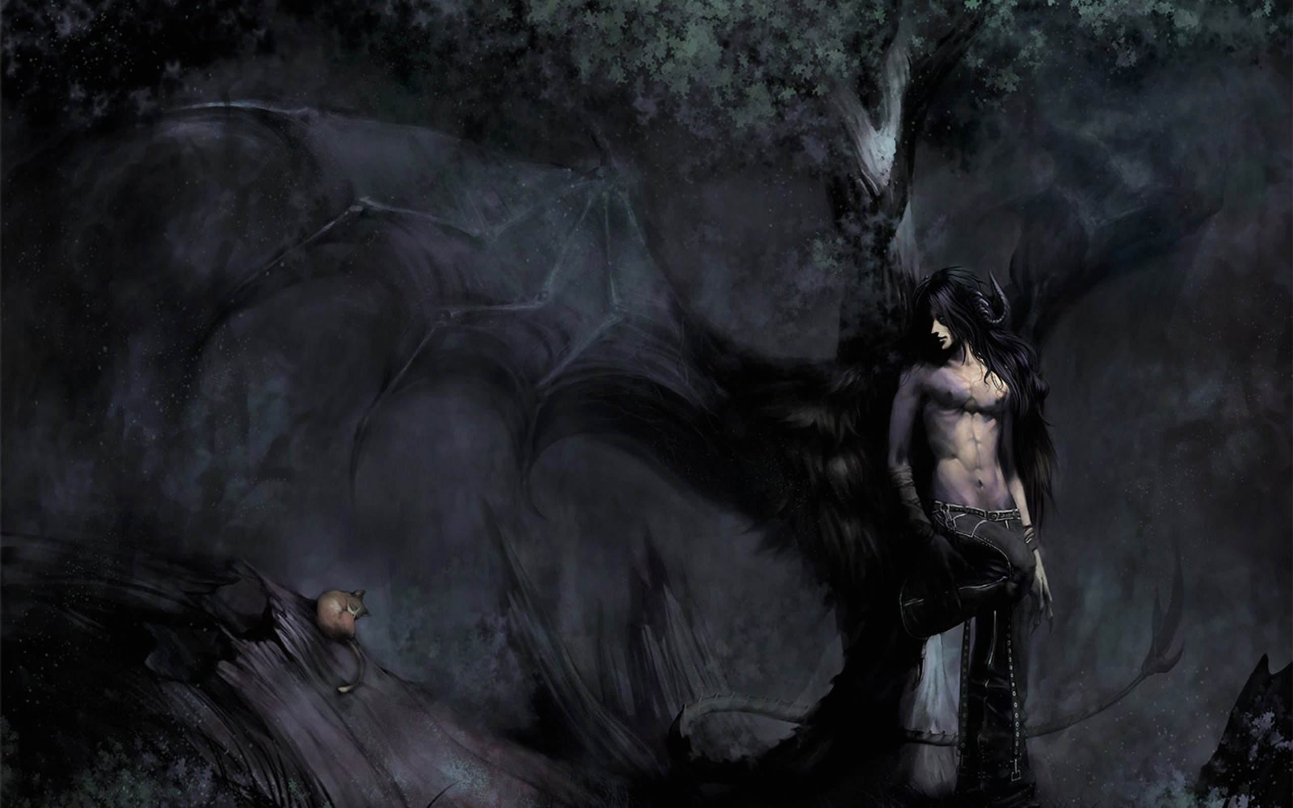 2560x1600 Anime Boy A Demon Horns Wings Dark Cat Forest Graphic 1360101 Wallpaper  wallpaper