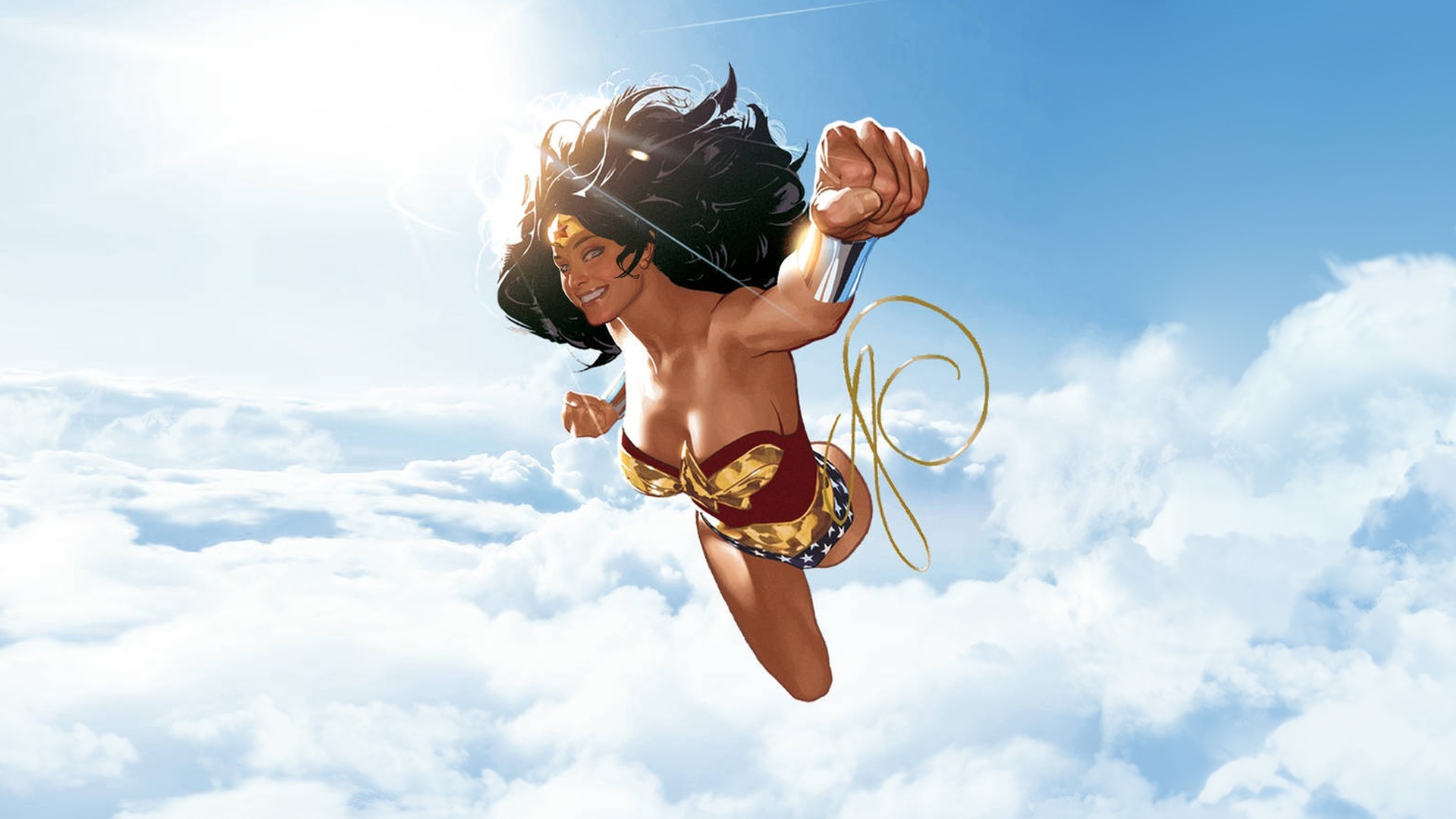 1920x1080 illustration, Wonder Woman, Superhero, Clouds, DC Comics, Adam Hughes  Wallpapers HD / Desktop and Mobile Backgrounds