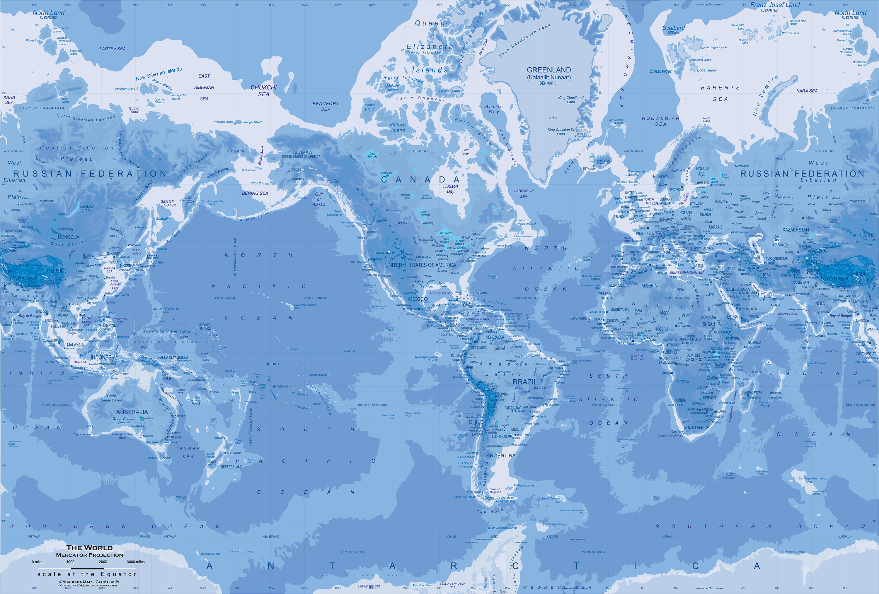 3000x2029 Blue World Map Wall Mural