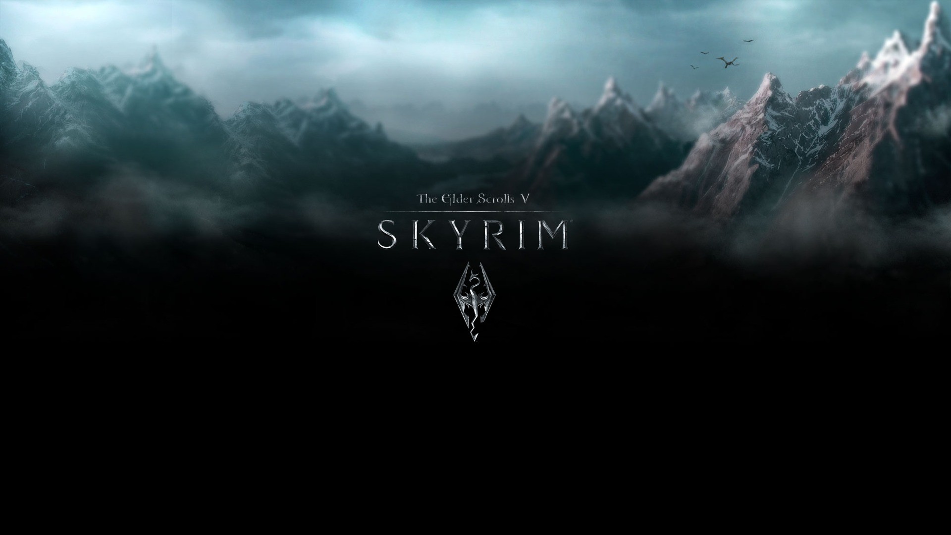 1920x1080 Wallpaper The Elder Scrolls V: Skyrim logo and mountains