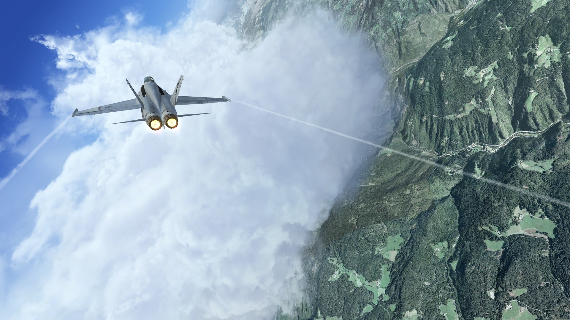 1920x1080 Aircraft Clouds Contrails F-18 Hornet Flight Simulator X Jet Landscapes  Military Mountains Skyscapes