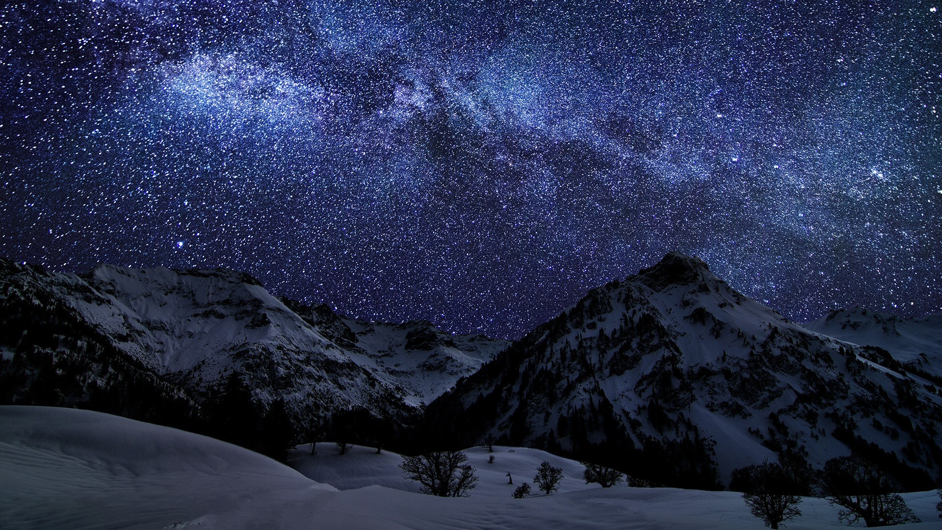 1920x1080 #snow, #mountains, #nature, #landscape, #space, #night, #stars, #sky, # winter, wallpaper