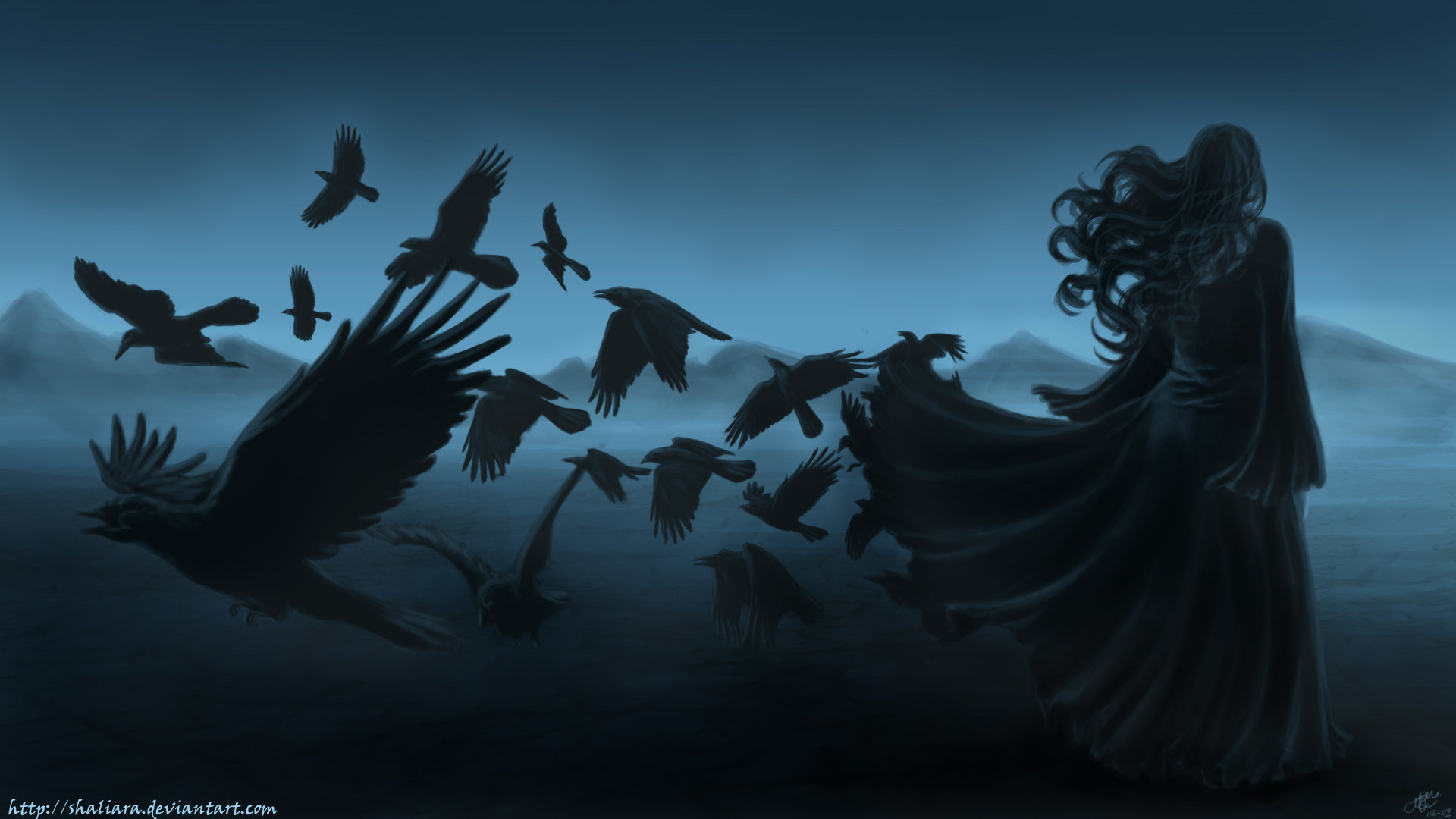 1920x1080 dark horror gothic women raven poe birds art mood wallpaper background