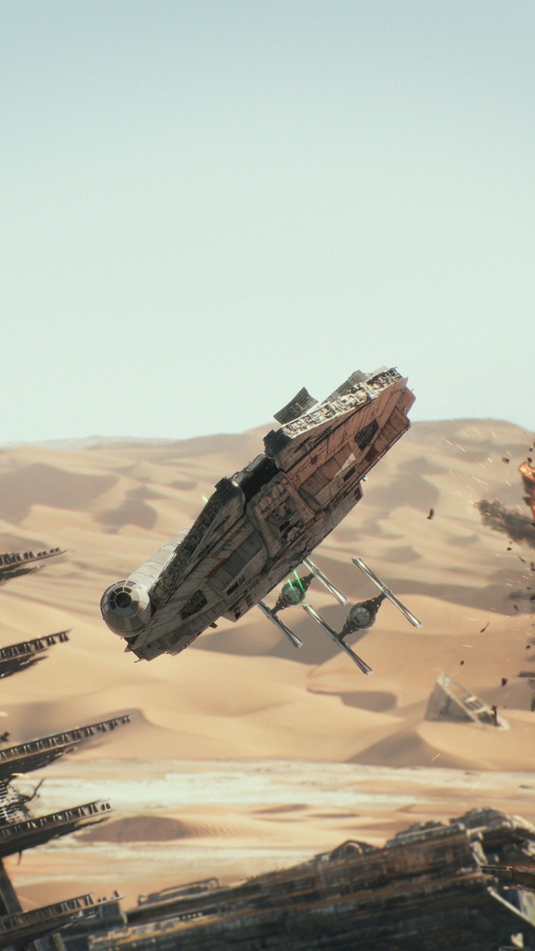 1080x1920 Movie Star Wars Episode VII: The Force Awakens Star Wars Millennium Falcon  TIE Fighter Mobile Wallpaper
