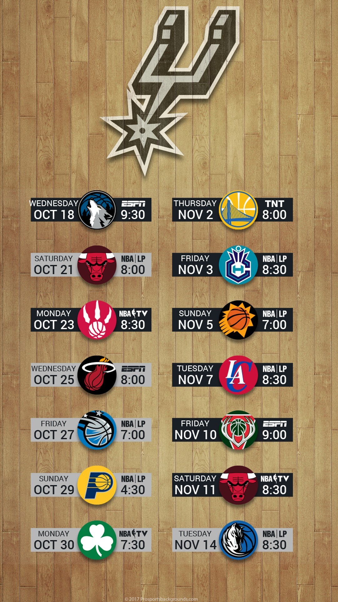 1080x1920 2017-2018 San Antonio Spurs NBA Basketball Schedule for your iPhone or  Android cellphone.