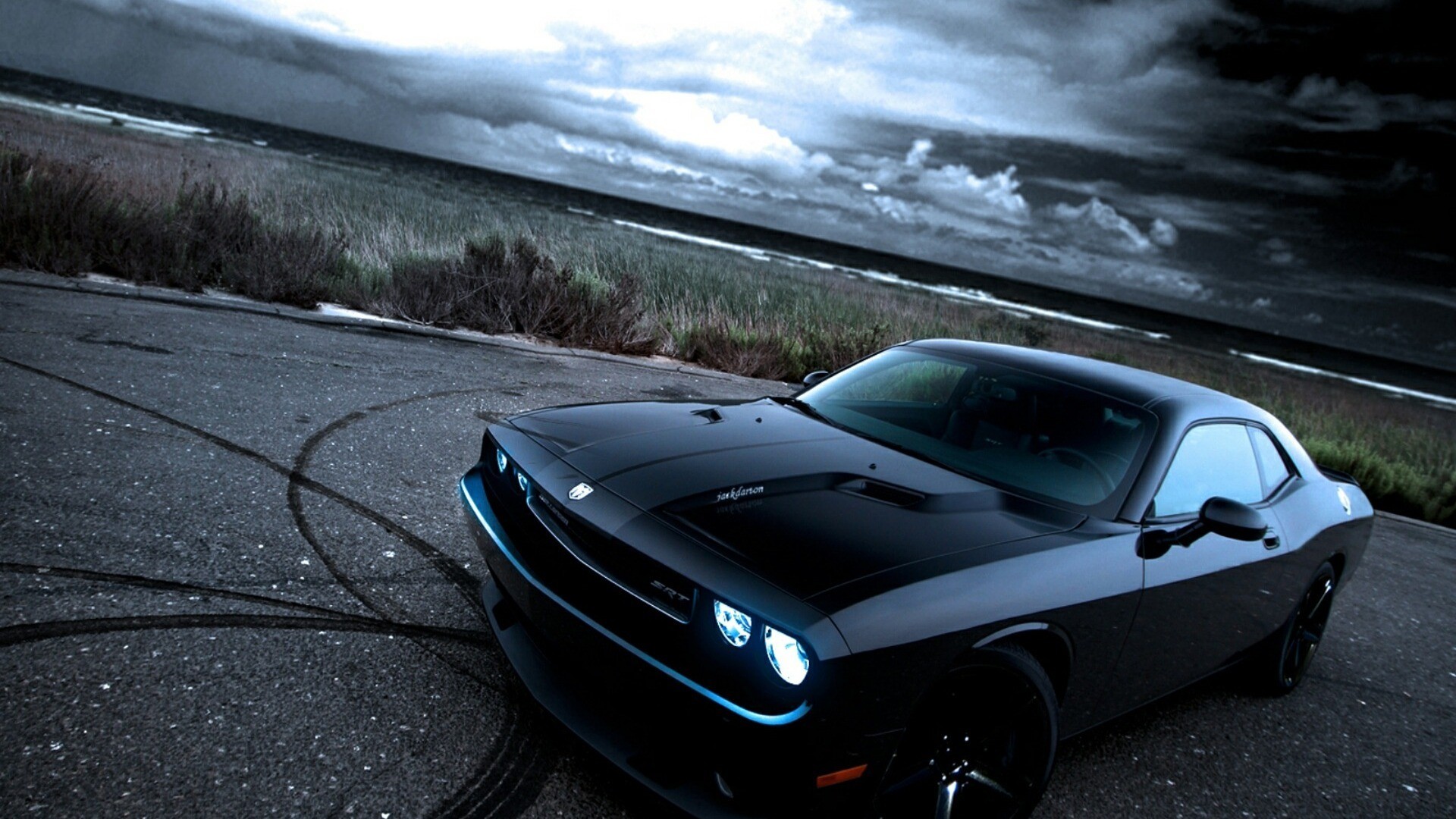 1920x1080 American Black Cars Dodge Dodge Challenger Dodge Challenger Srt Front Angle  View Muscle Cars