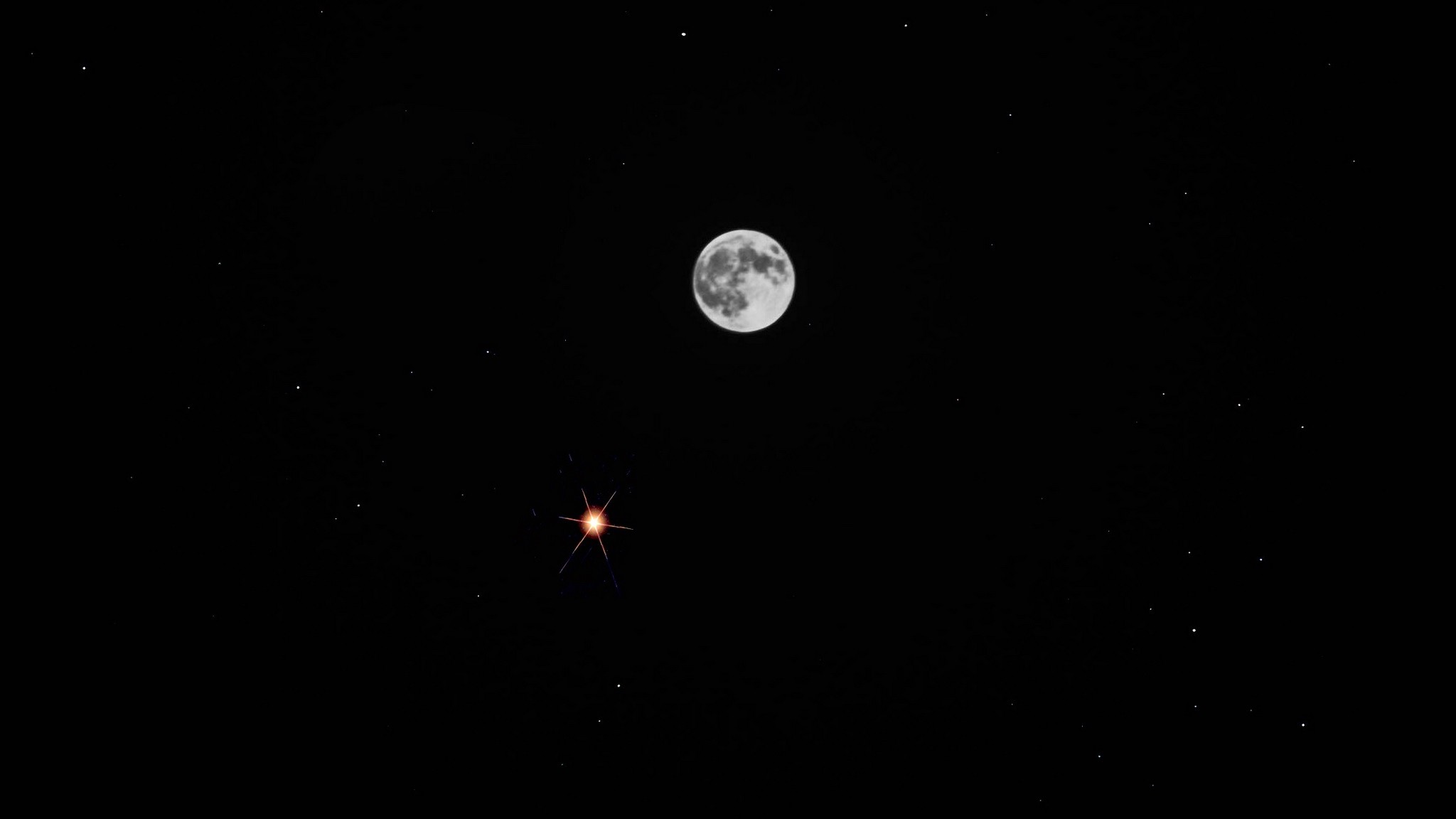 2048x1152  Wallpaper full moon, moon, eclipse, stars