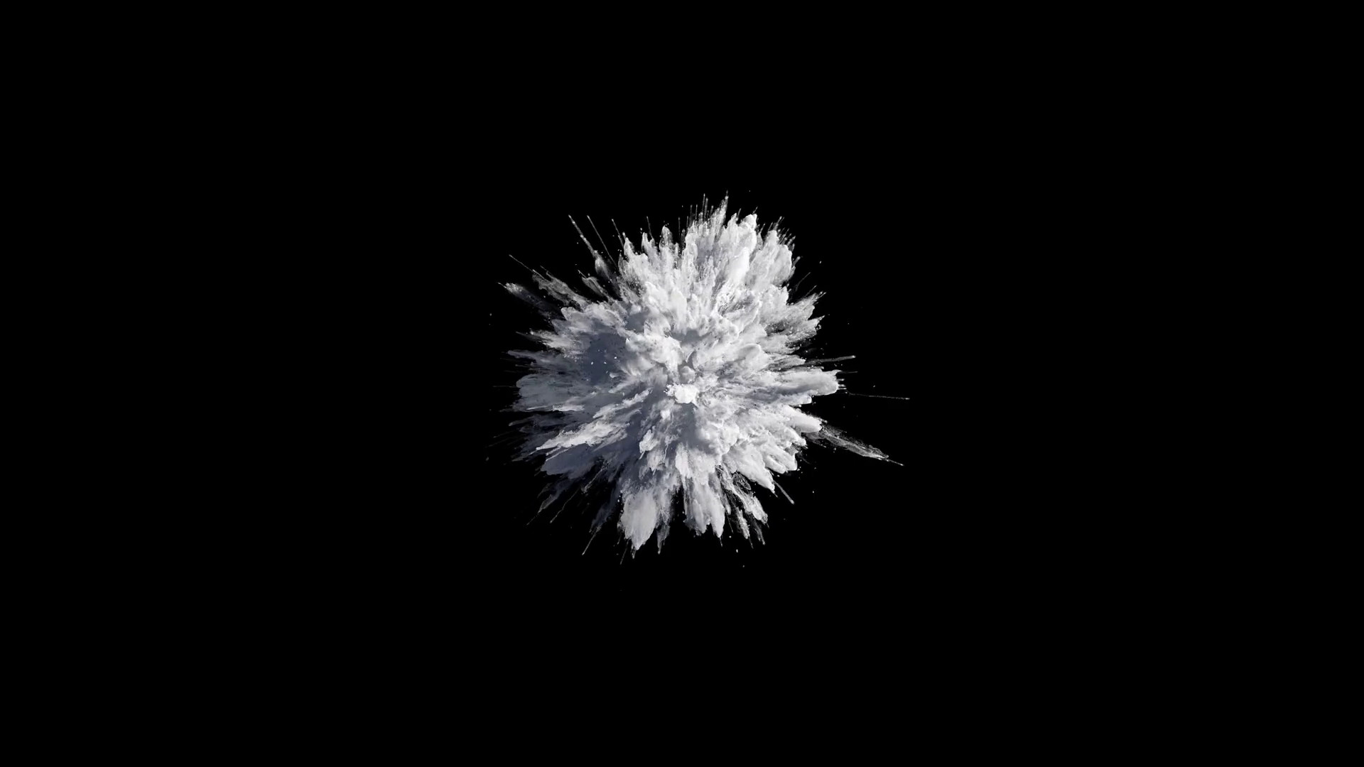 1920x1080 Cg animation of white powder explosion on black background. Slow motion  movement with acceleration in