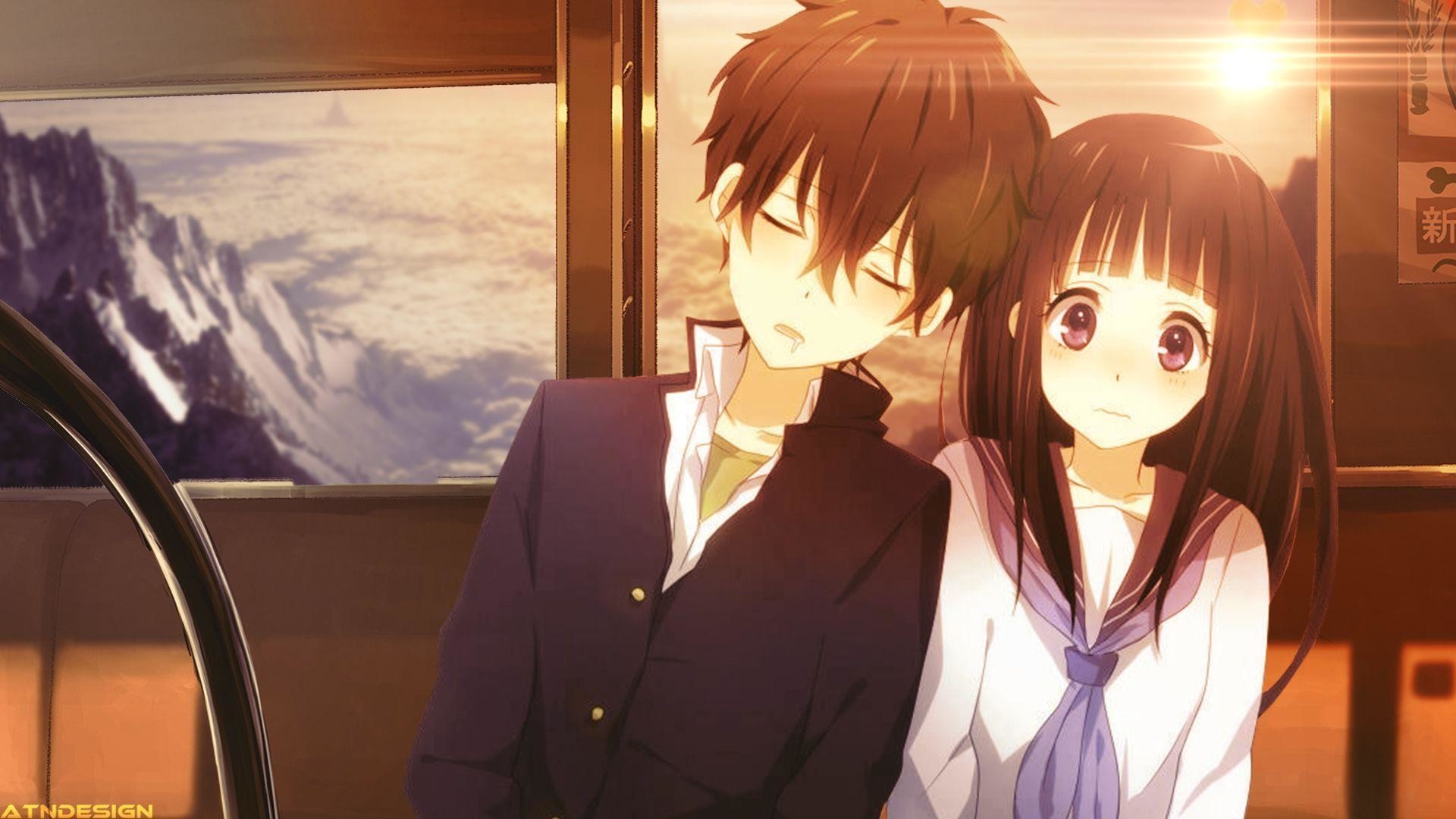 Download Cute anime couple's sweet embrace | Wallpapers.com