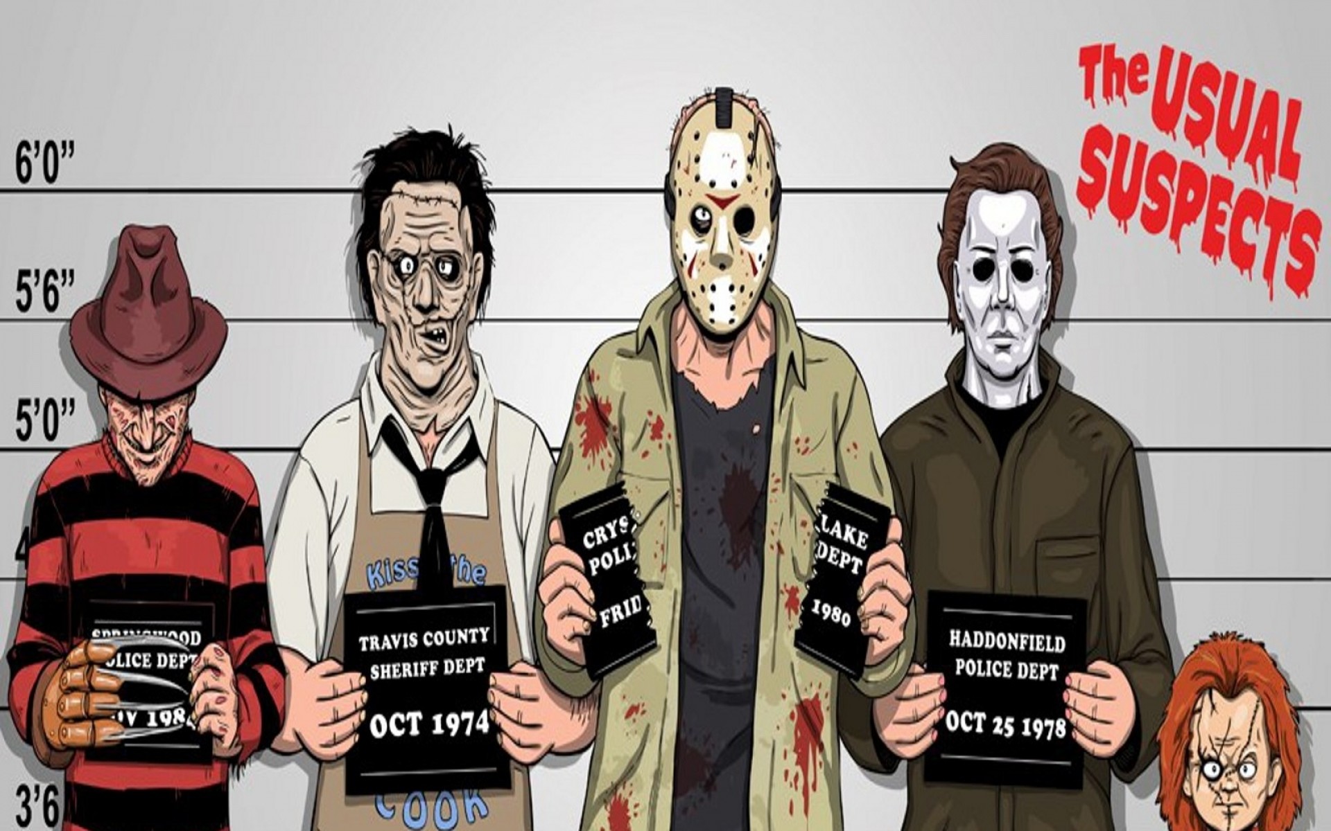 1920x1200 comics funny freddy krueger jason voorhees michael myers the usual suspects  leatherface 1600x1200 Art HD Wallpaper