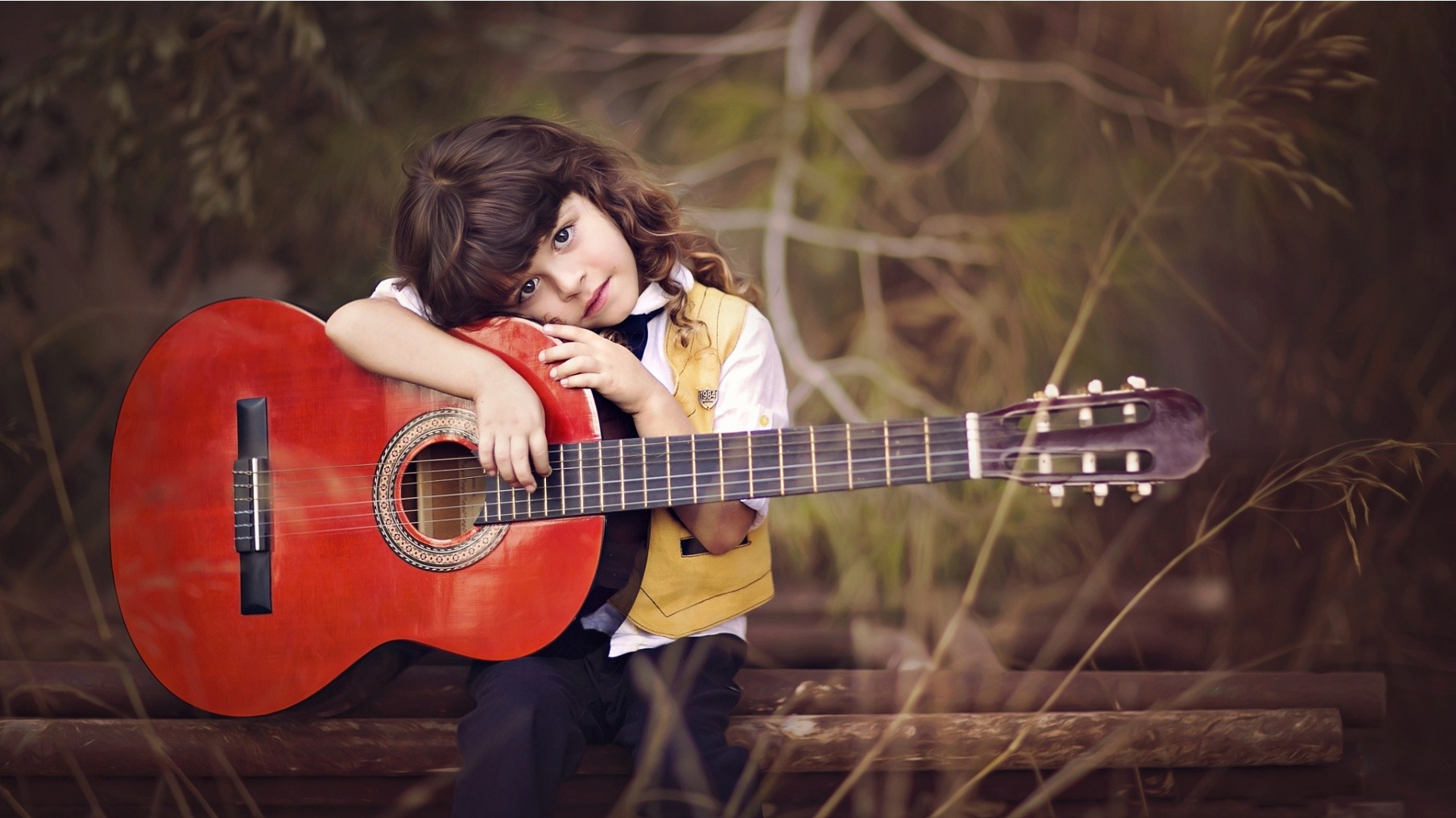 1920x1080 Cute Boy Hold On Red Guitar