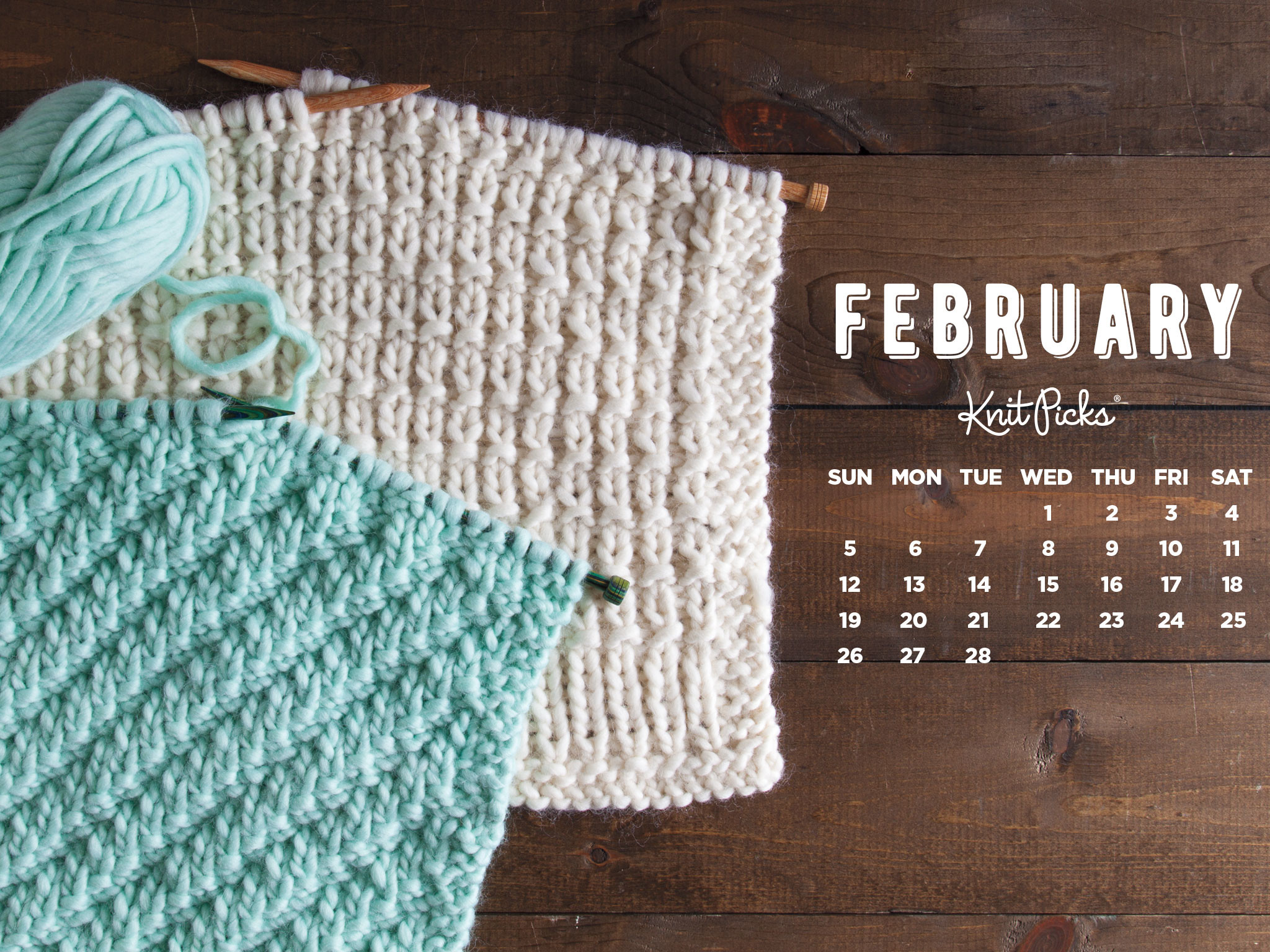 2048x1536 Free Downloadable February Calendar from Knit Picks