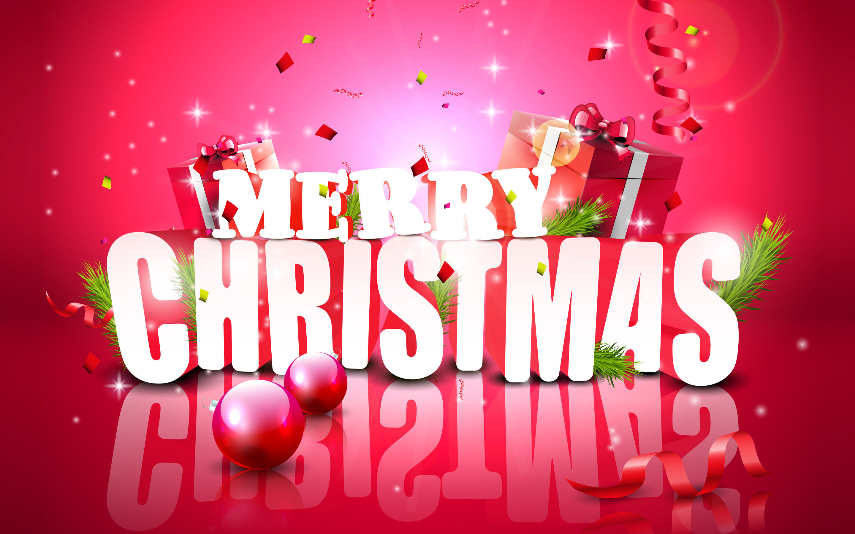 2880x1800 Christmas glossy decoration on red background