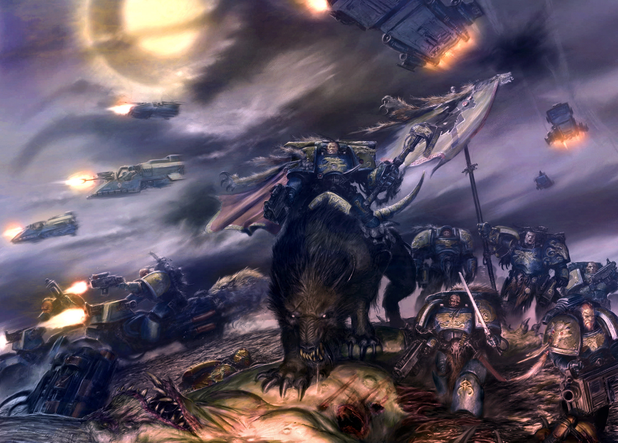2000x1434 Wallpaper Warhammer 40k, space wolves, spaceship, battle desktop .